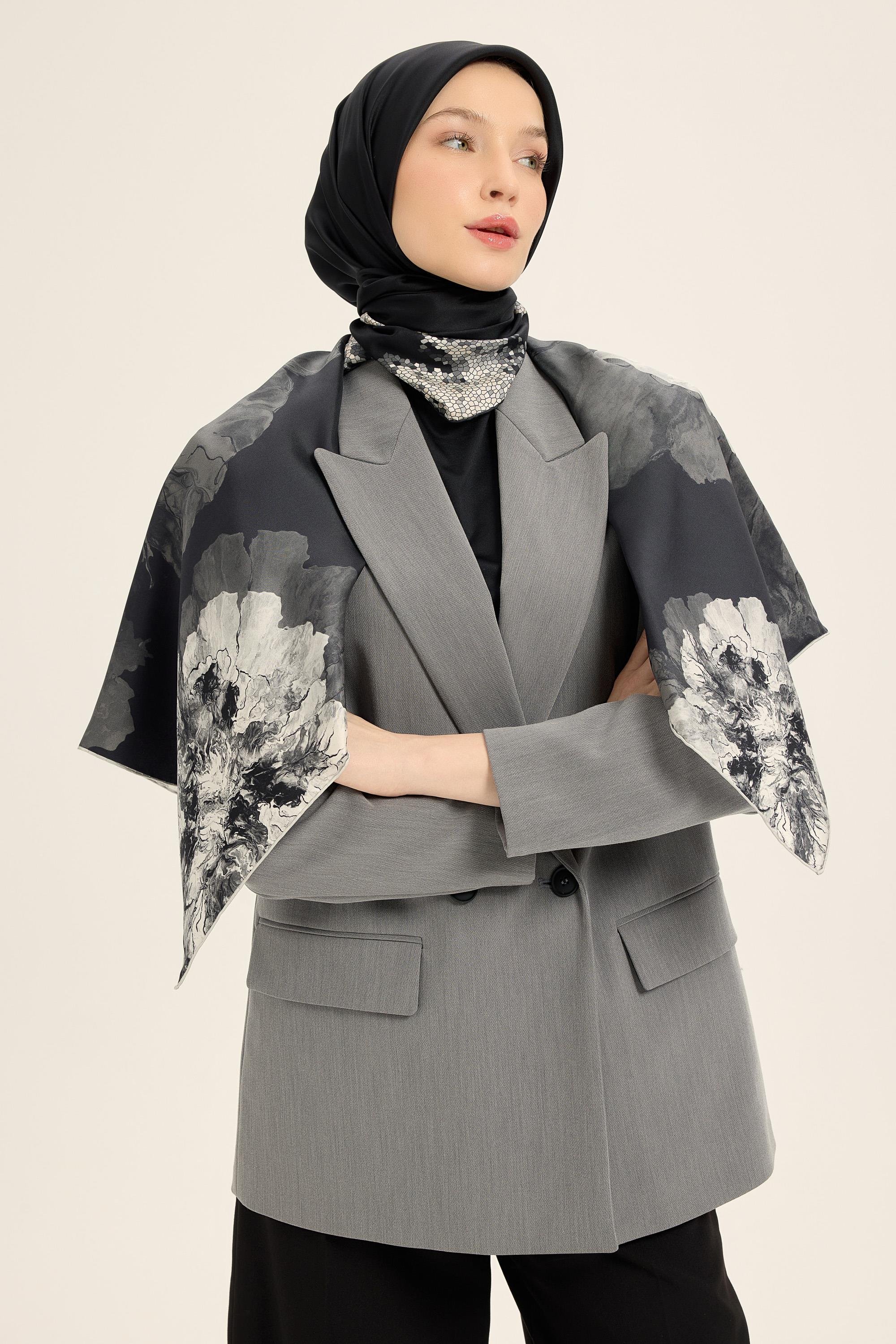 KATRE TİVİL İPEK EŞARP 90*90 CM - SİYAH