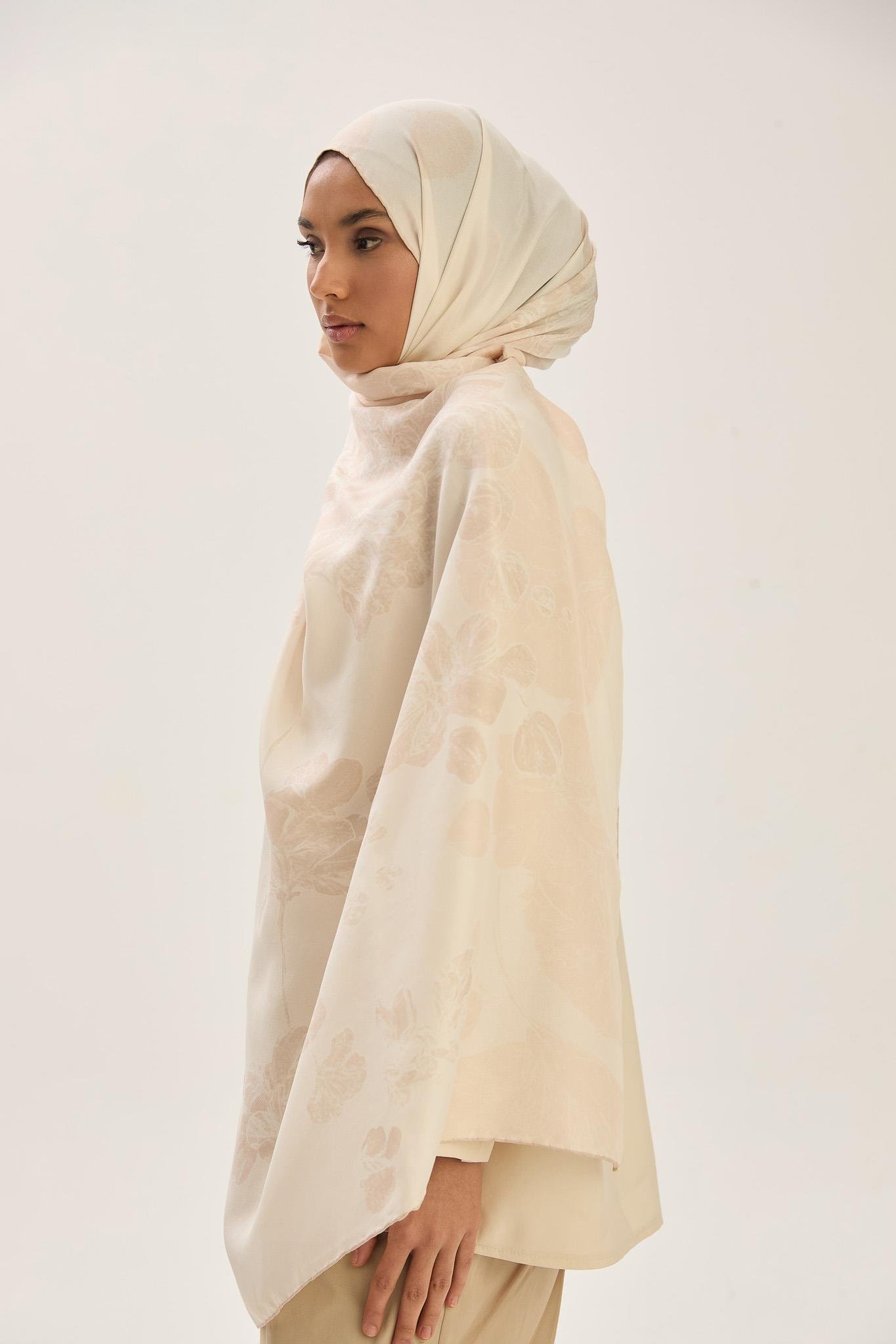 KEHRİBAR PAMUK İPEK ŞAL 70*190 CM - KREM