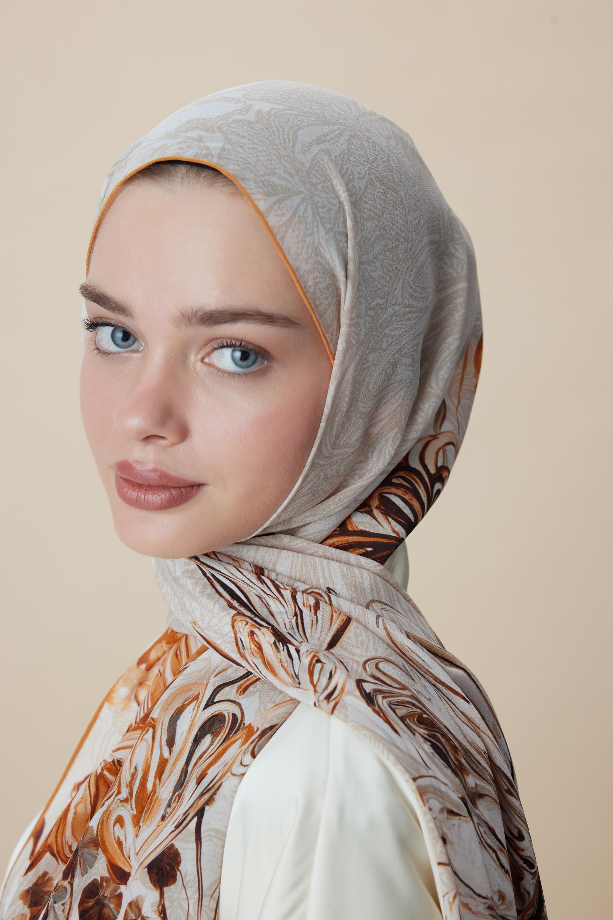 KORAL KREP İPEK ŞAL 70*190 CM - BEJ