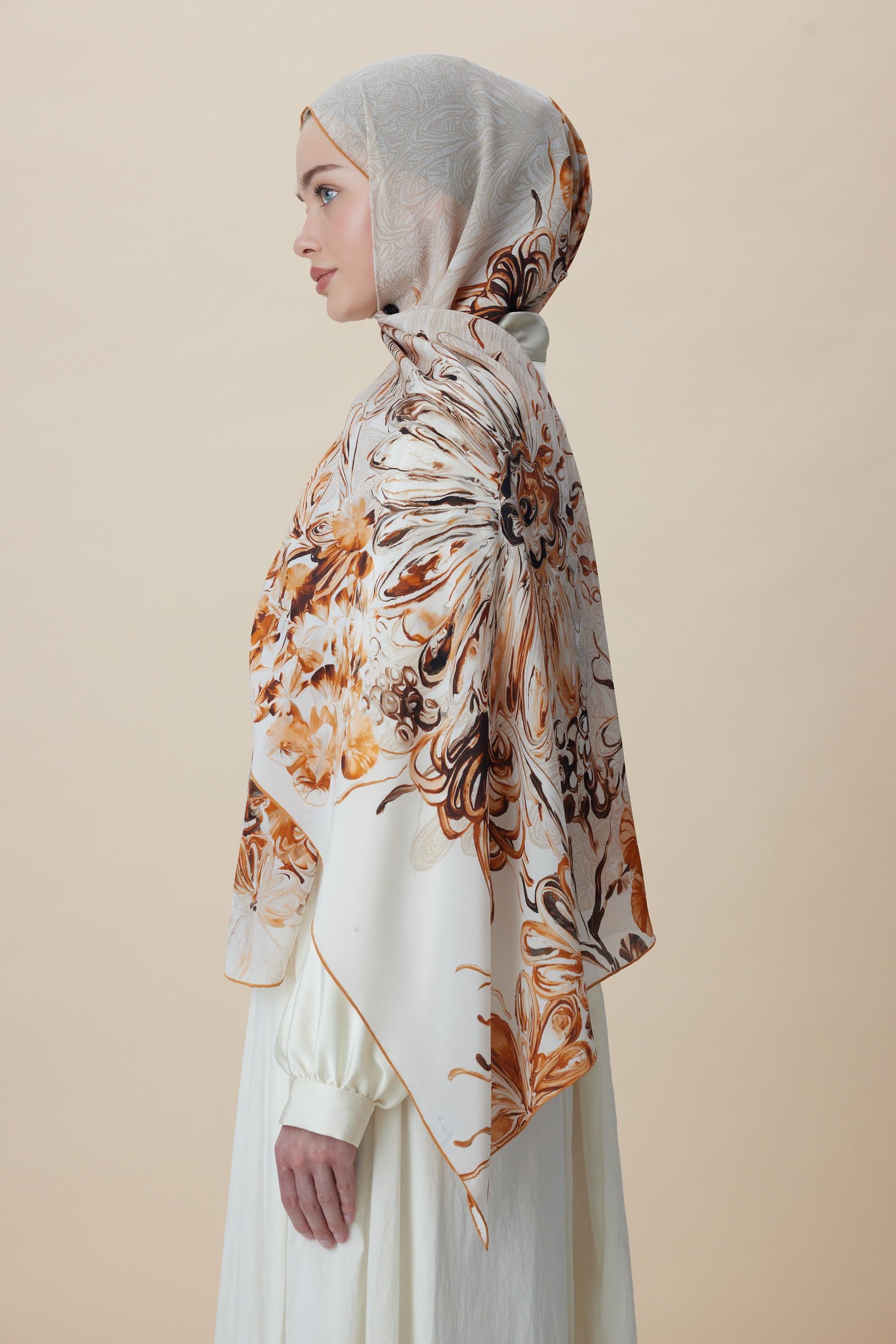 KORAL KREP İPEK ŞAL 70*190 CM - BEJ
