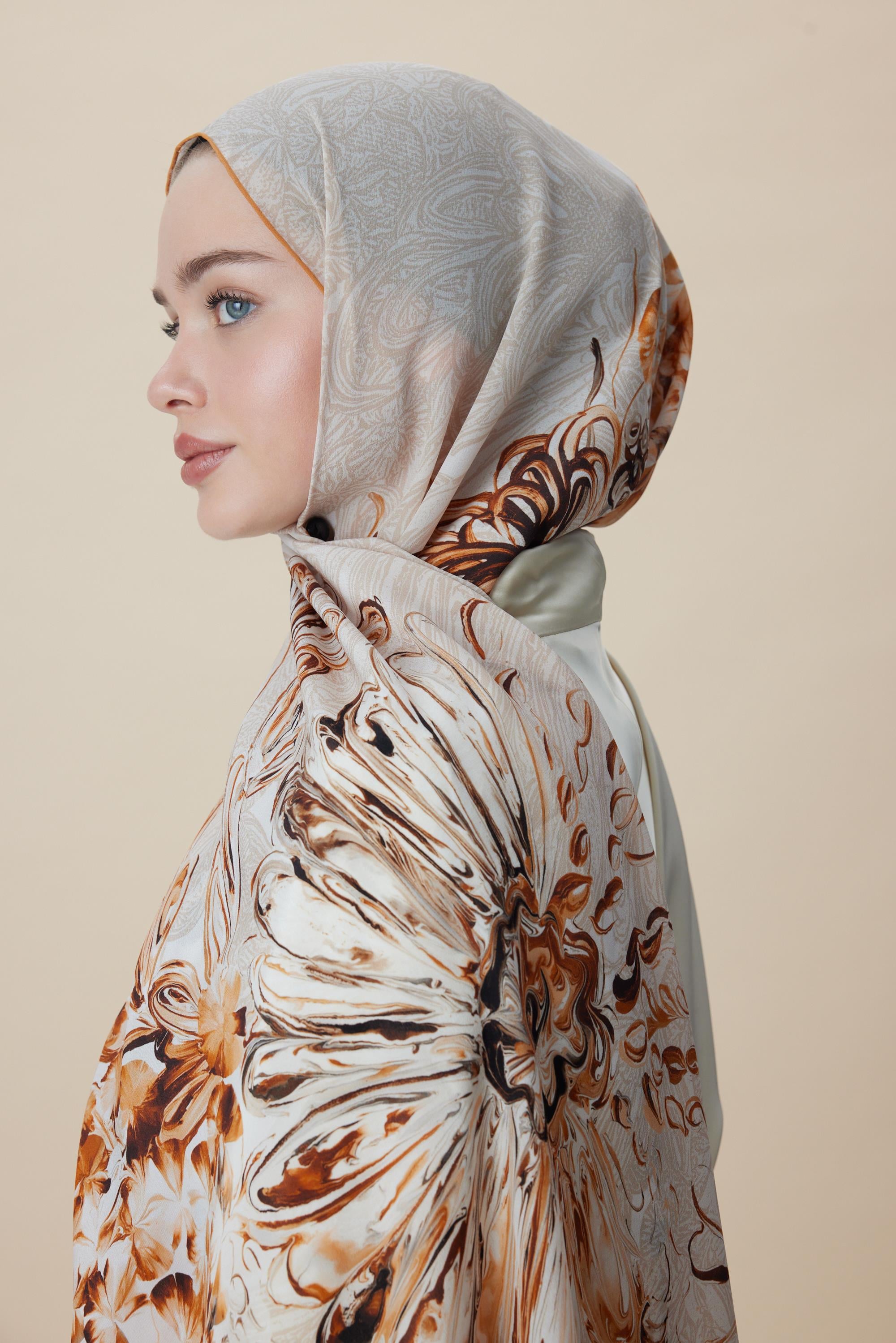 KORAL KREP İPEK ŞAL 70*190 CM - BEJ