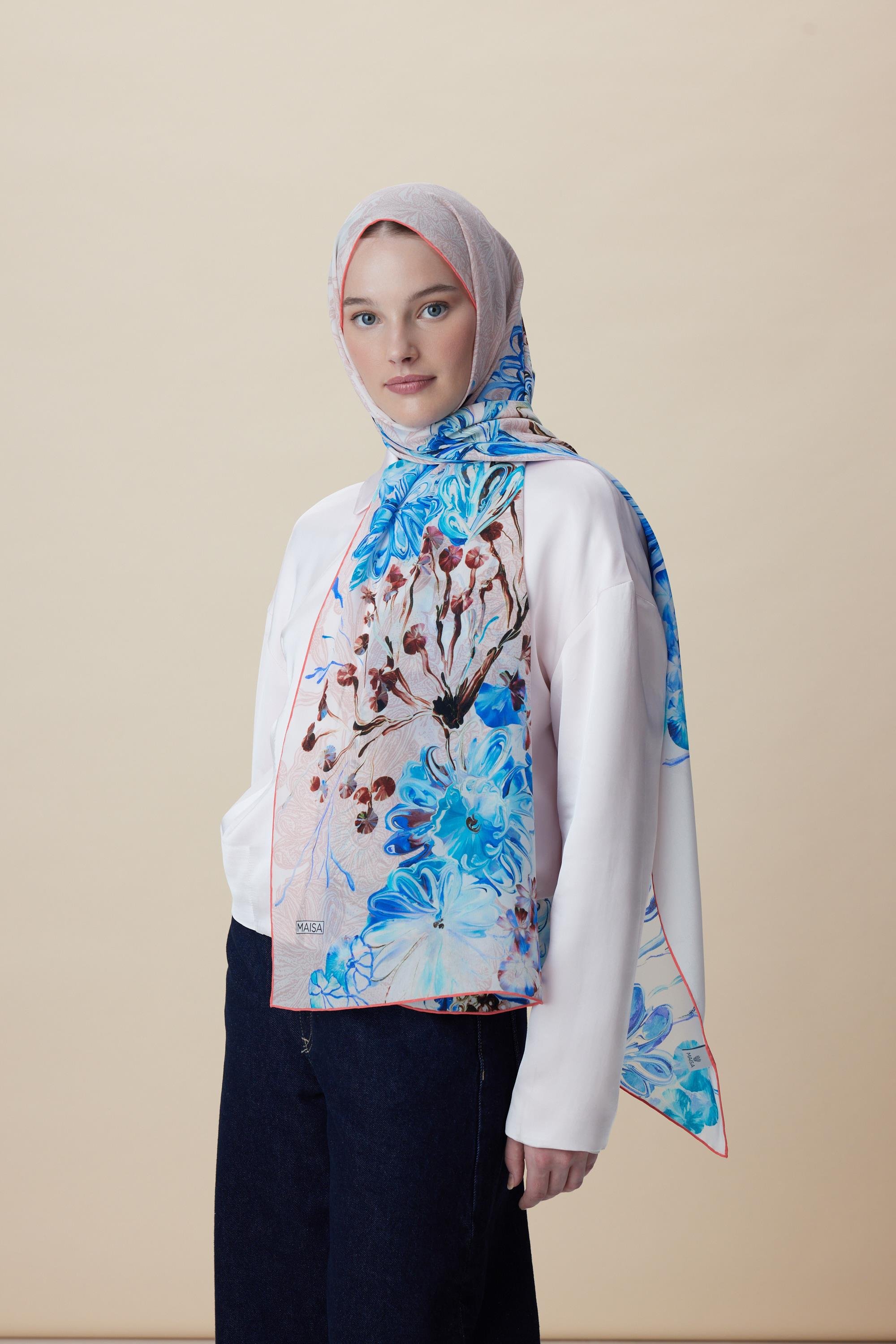 KORAL KREP İPEK ŞAL 70*190 CM - PUDRA PEMBE