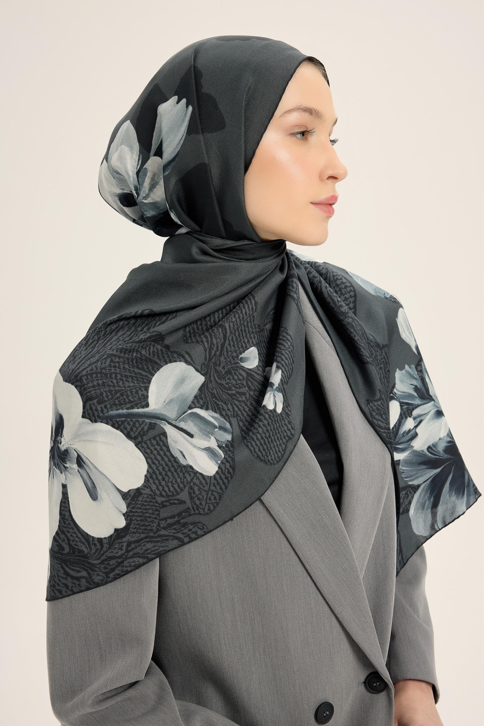 LAL PAMUK İPEK ŞAL 70*190 CM - ANTRASİT