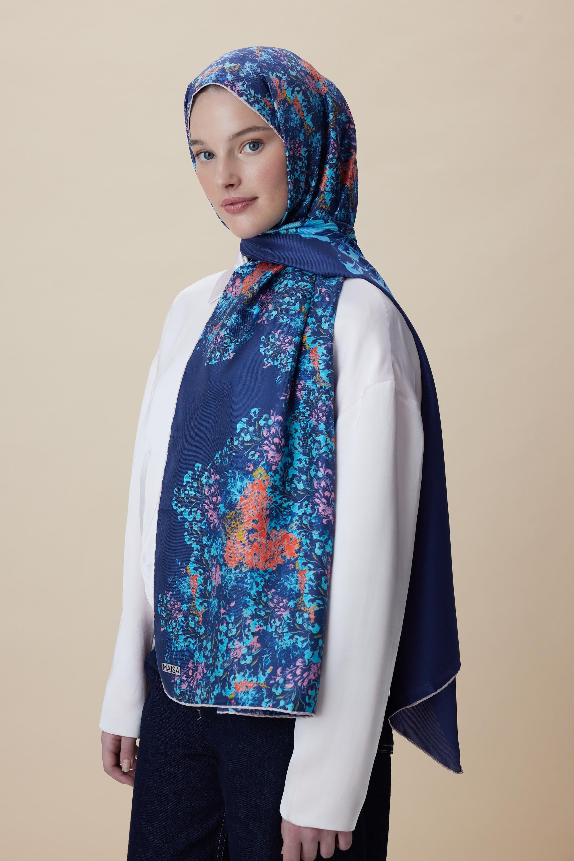 LARİN MULBERRY İPEK ŞAL 70*190 - LACİVERT