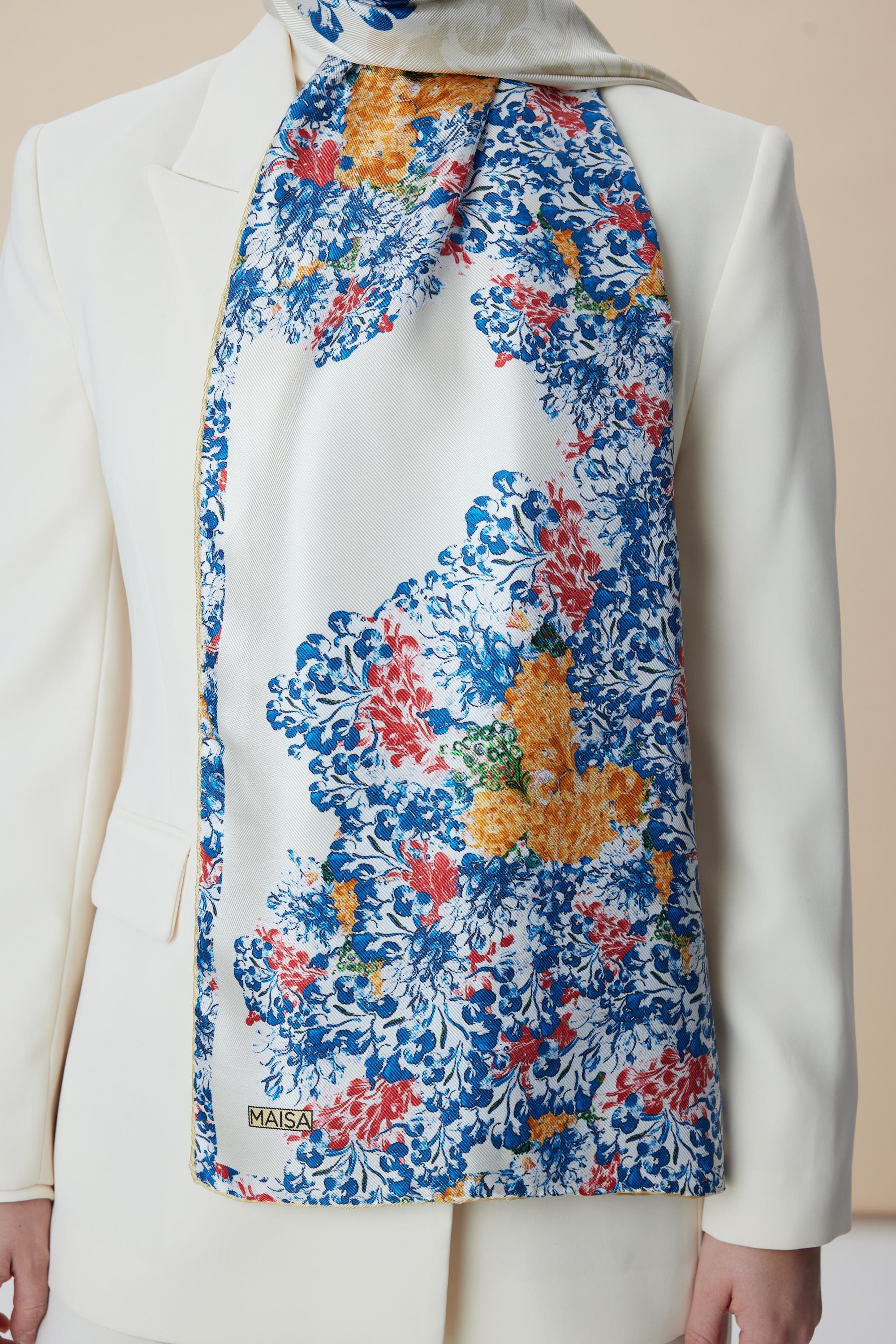 LARİN MULBERRY İPEK ŞAL 70*190 - MAVİ