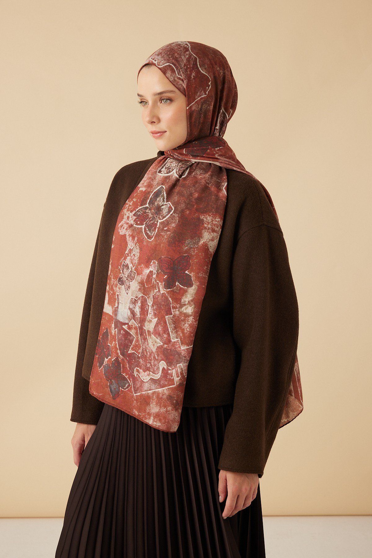 LATİF YÜN MODAL ŞAL 70*200 CM - BORDO