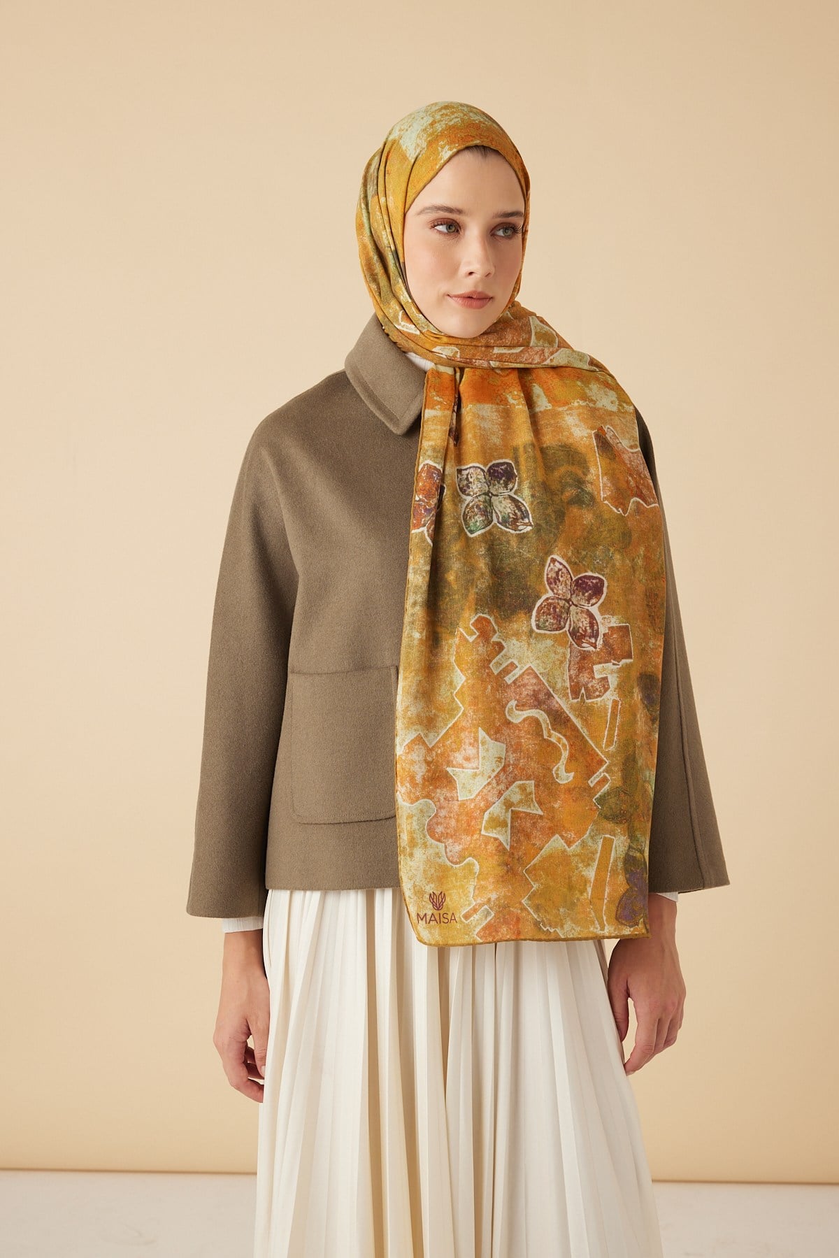 LATİF YÜN MODAL ŞAL 70*200 CM - HARDAL