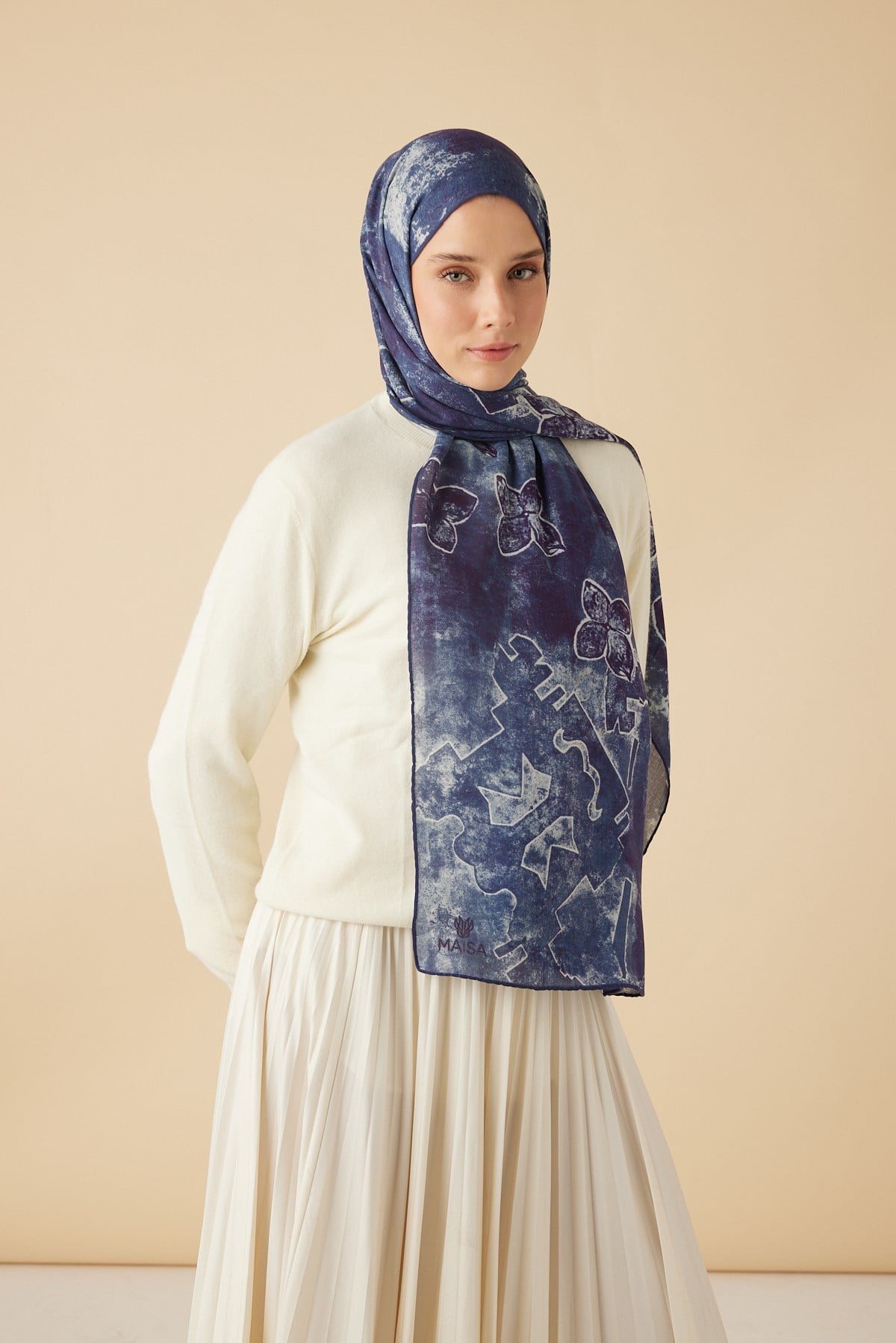 LATİF YÜN MODAL ŞAL 70*200 CM - MAVİ