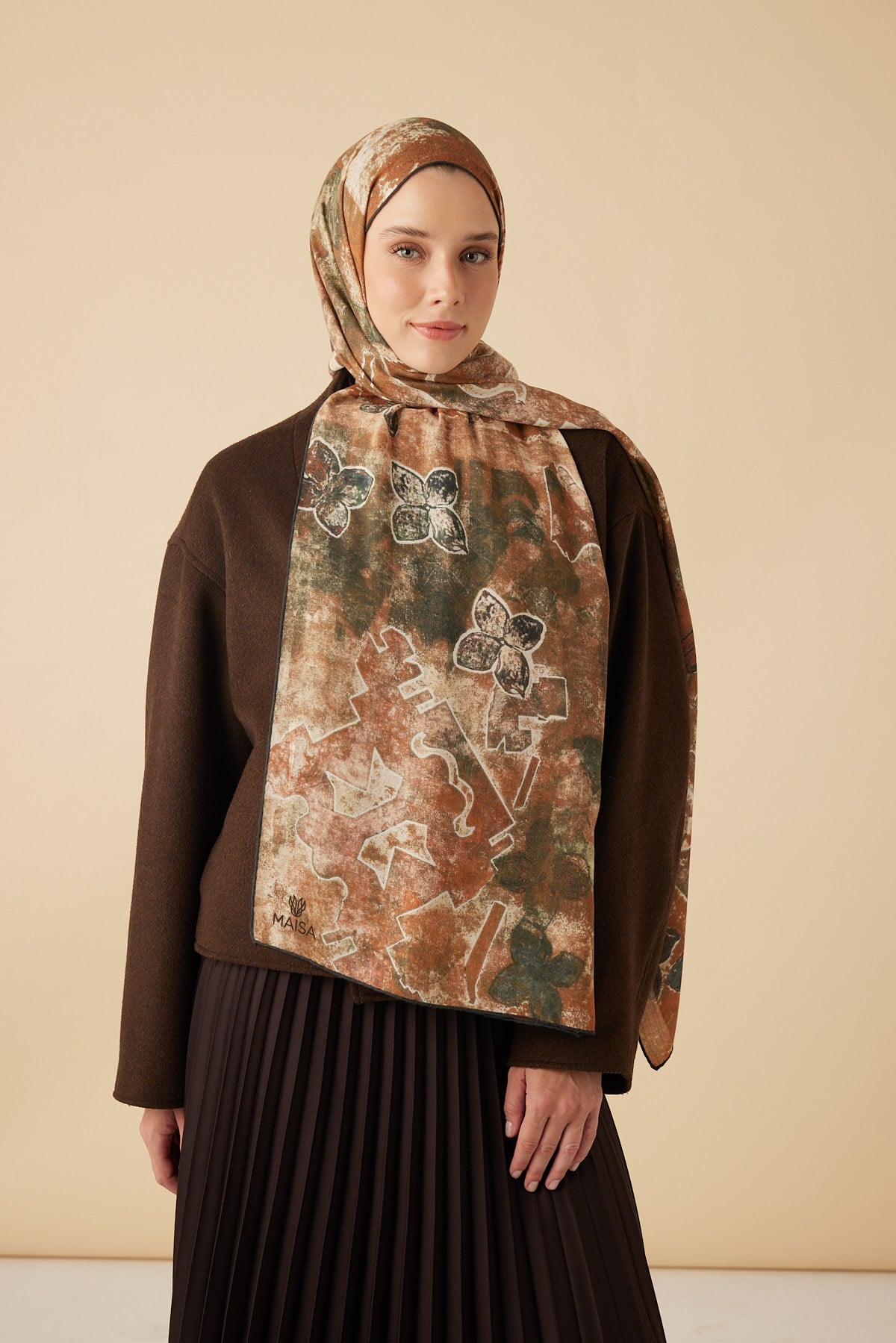 LATİF YÜN MODAL ŞAL 70*200 CM - TABA