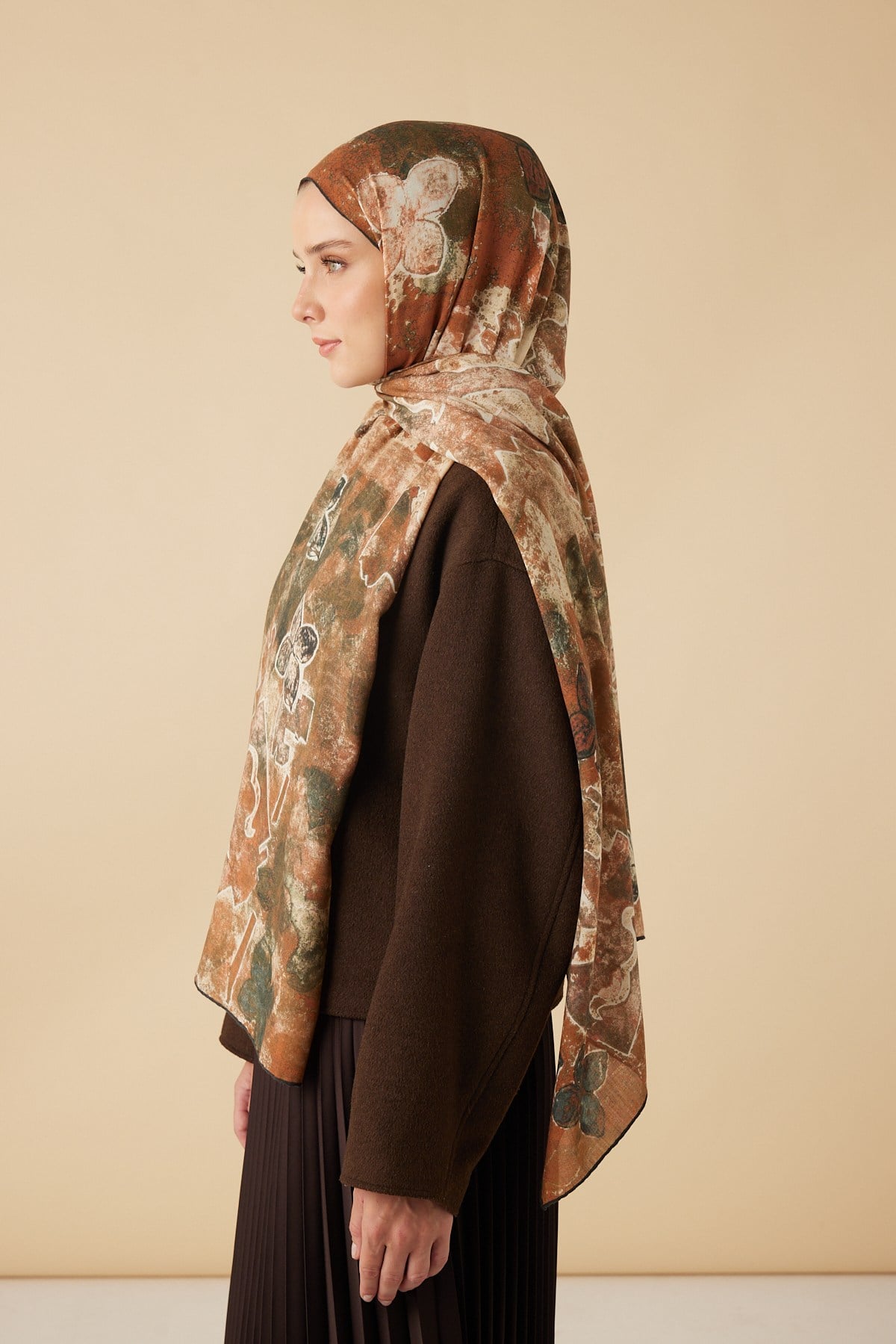 LATİF YÜN MODAL ŞAL 70*200 CM - TABA