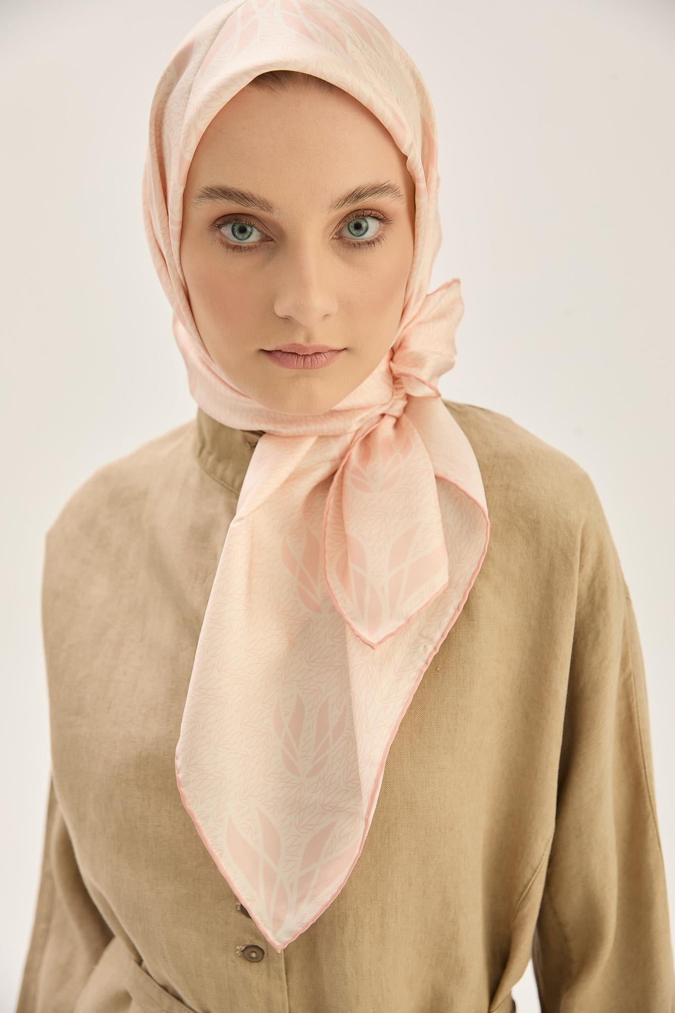 LAVİ TİVİL İPEK EŞARP 90*90 CM - PUDRA PEMBE