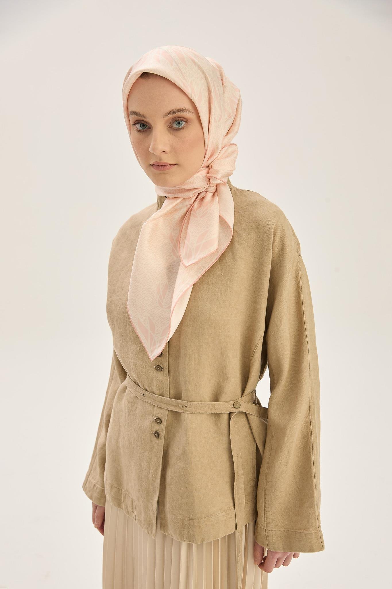 LAVİ TİVİL İPEK EŞARP 90*90 CM - PUDRA PEMBE