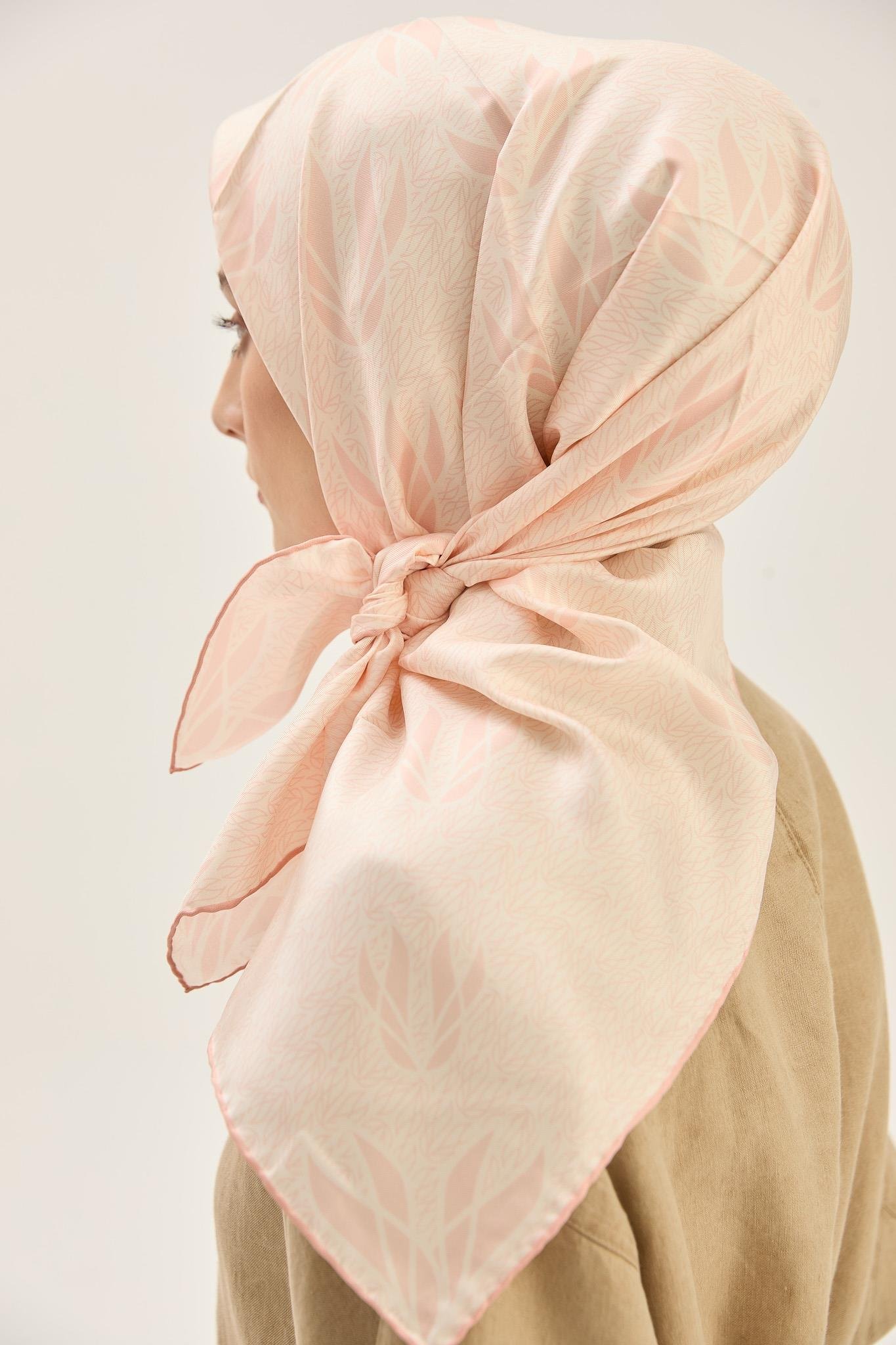 LAVİ TİVİL İPEK EŞARP 90*90 CM - PUDRA PEMBE