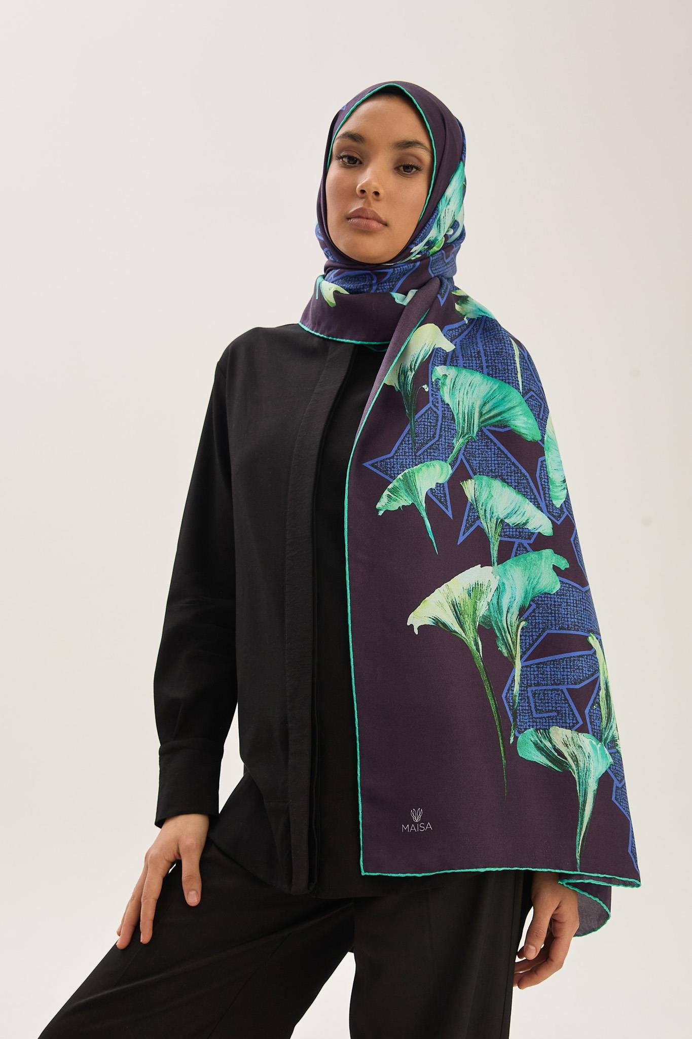 LEMA PAMUK İPEK ŞAL 70*190 CM - LACİVERT