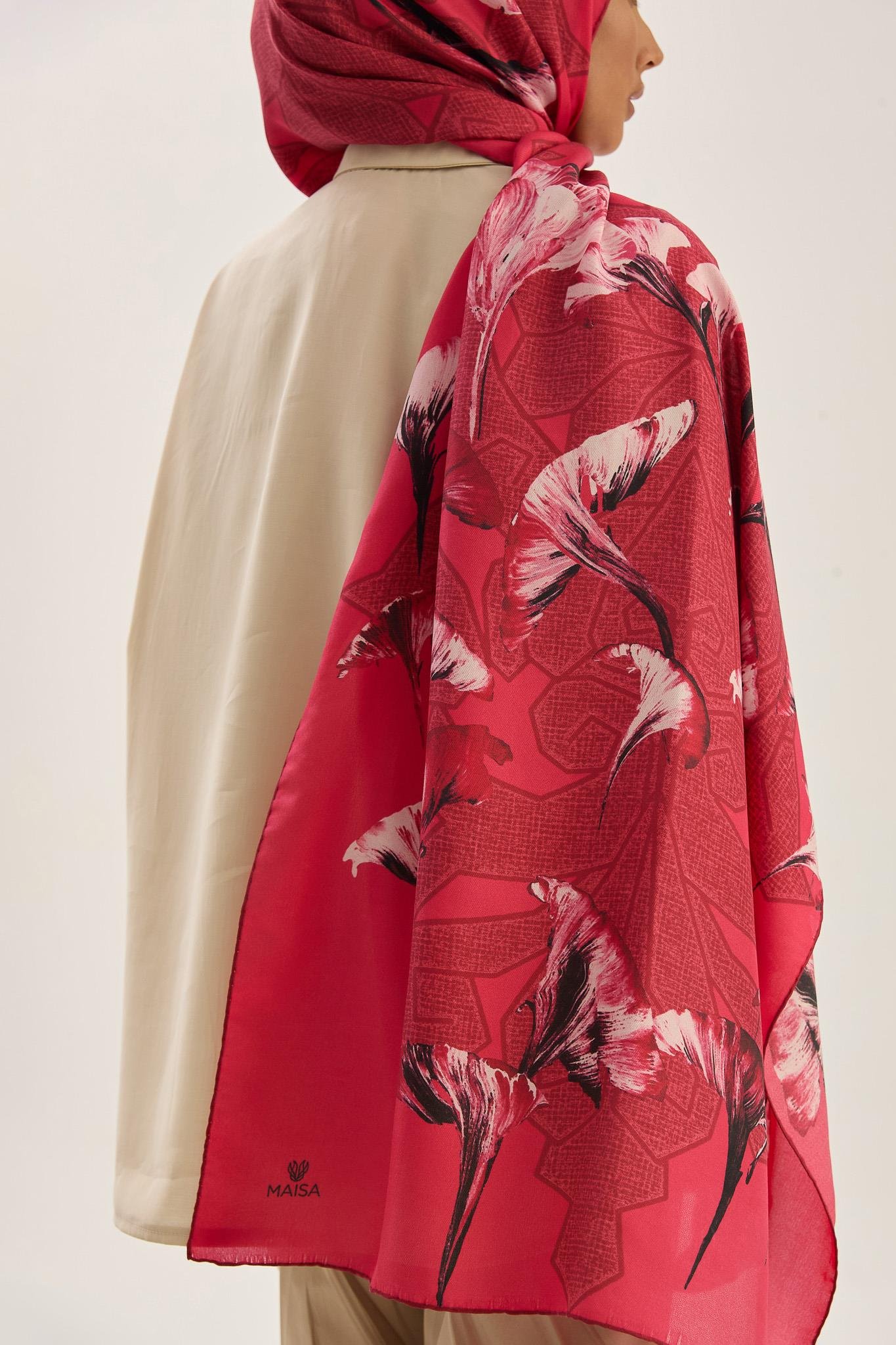 LEMA PAMUK İPEK ŞAL 70*190 CM - NAR ÇİÇEĞİ