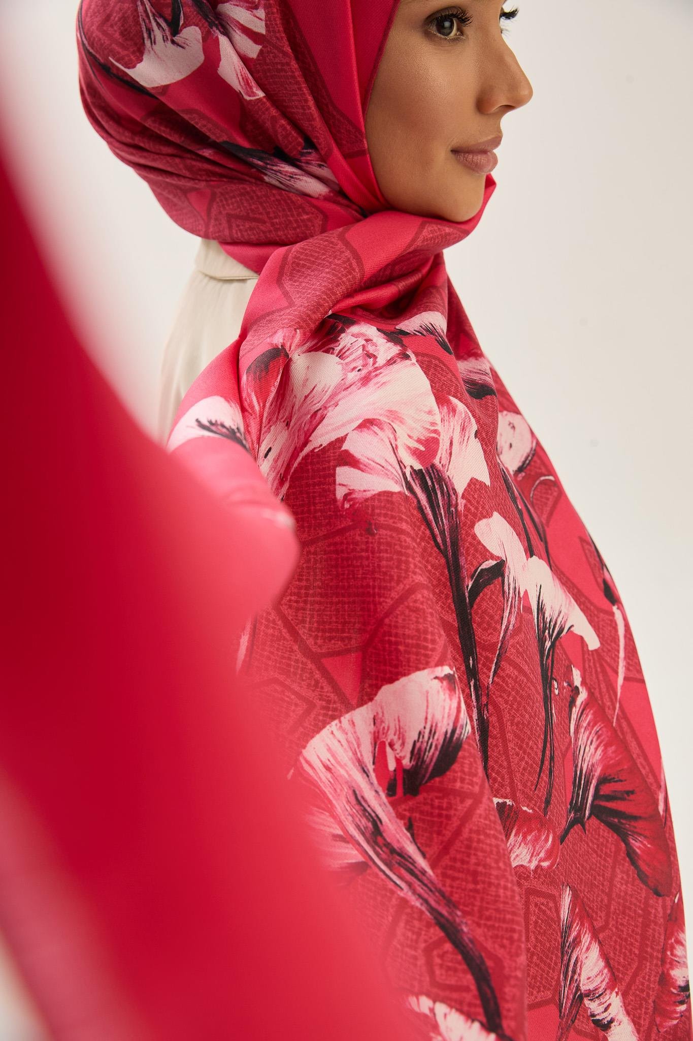 LEMA PAMUK İPEK ŞAL 70*190 CM - NAR ÇİÇEĞİ