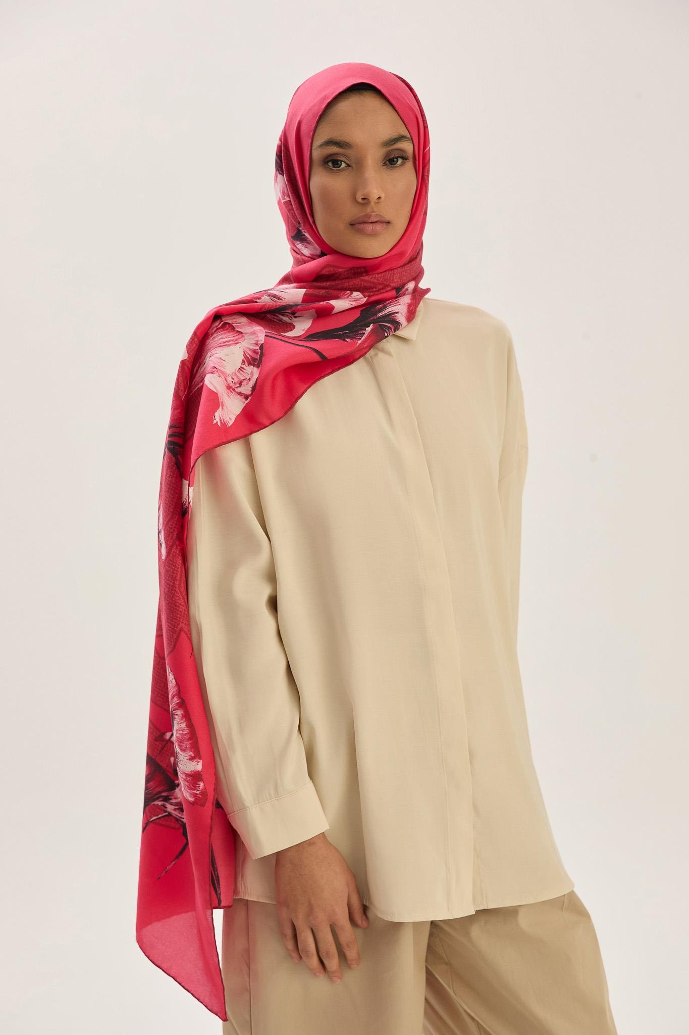 LEMA PAMUK İPEK ŞAL 70*190 CM - NAR ÇİÇEĞİ