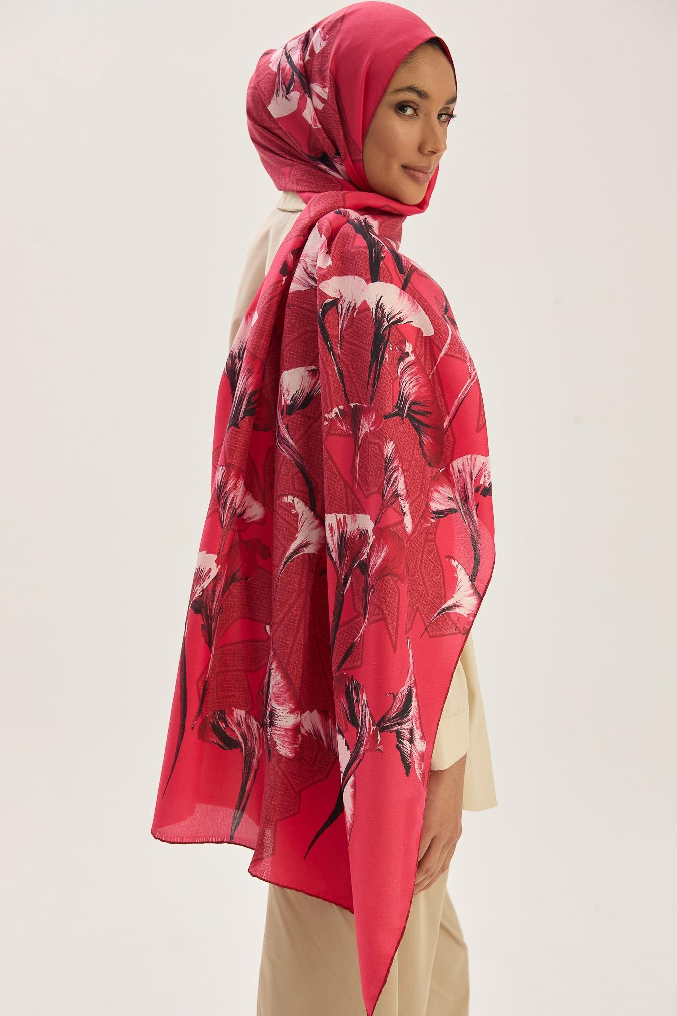 LEMA PAMUK İPEK ŞAL 70*190 CM - NAR ÇİÇEĞİ