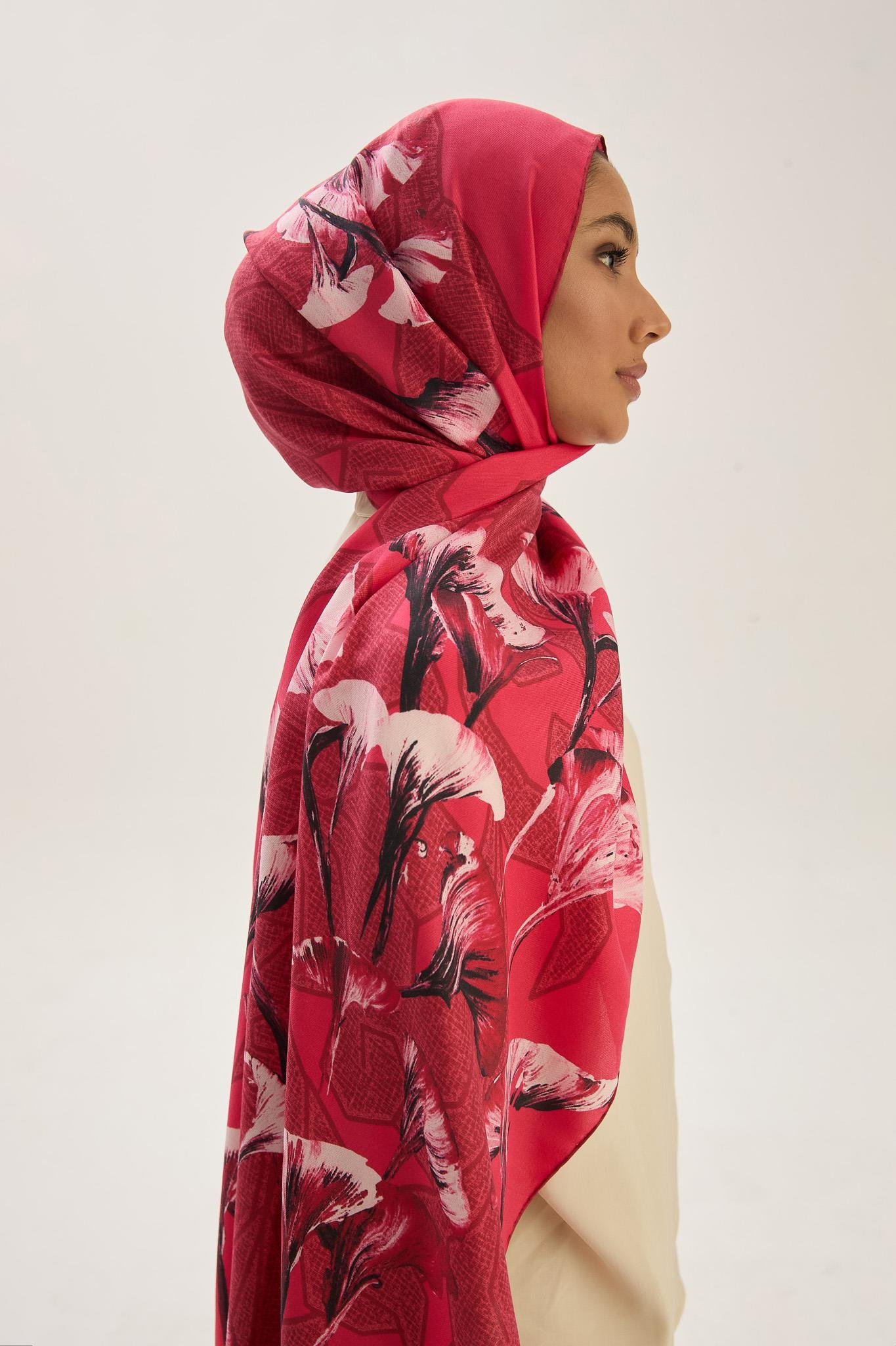 LEMA PAMUK İPEK ŞAL 70*190 CM - NAR ÇİÇEĞİ