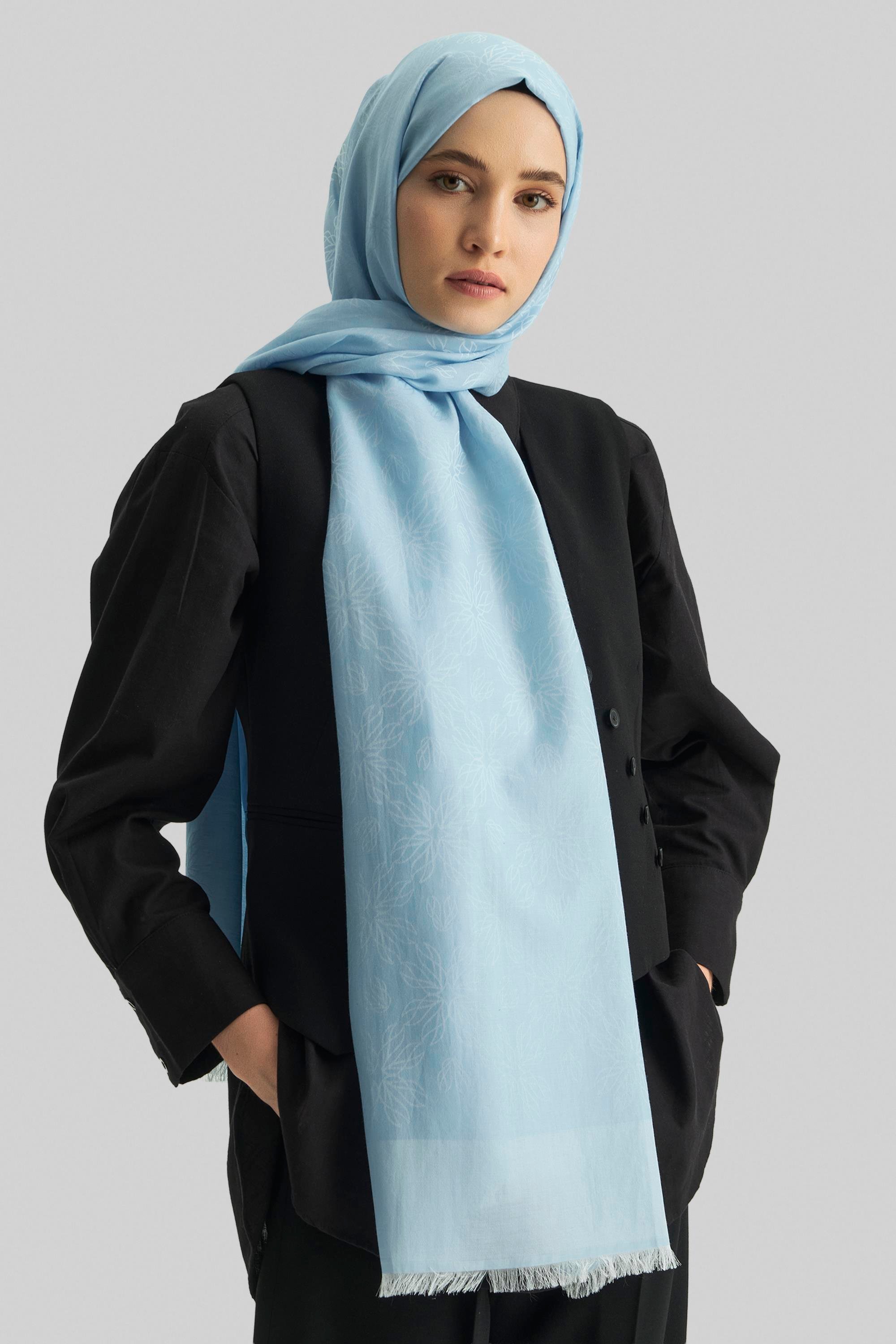 LİZAY PAMUK İPEK ŞAL- AÇIK MAVİ