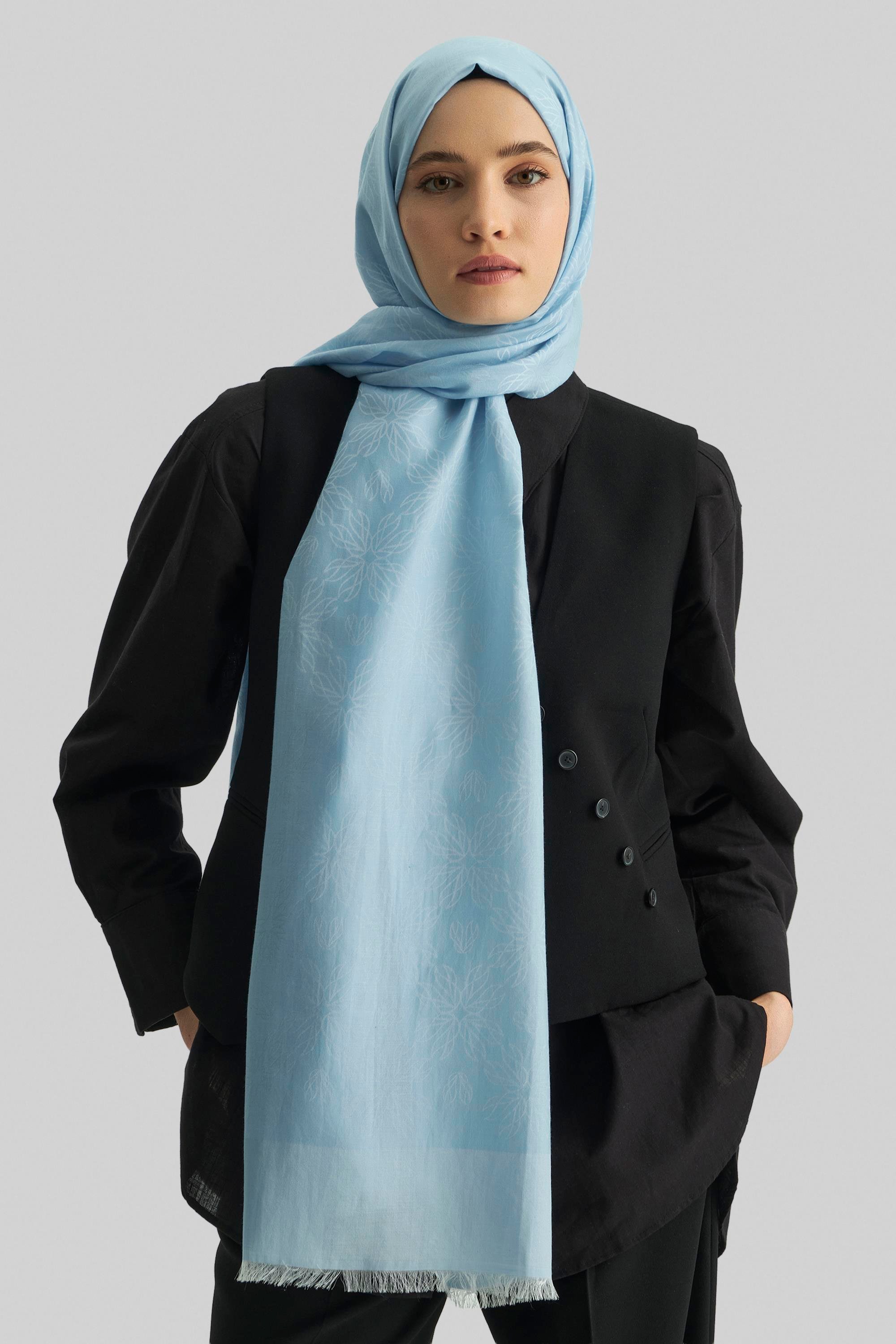 LİZAY PAMUK İPEK ŞAL- AÇIK MAVİ