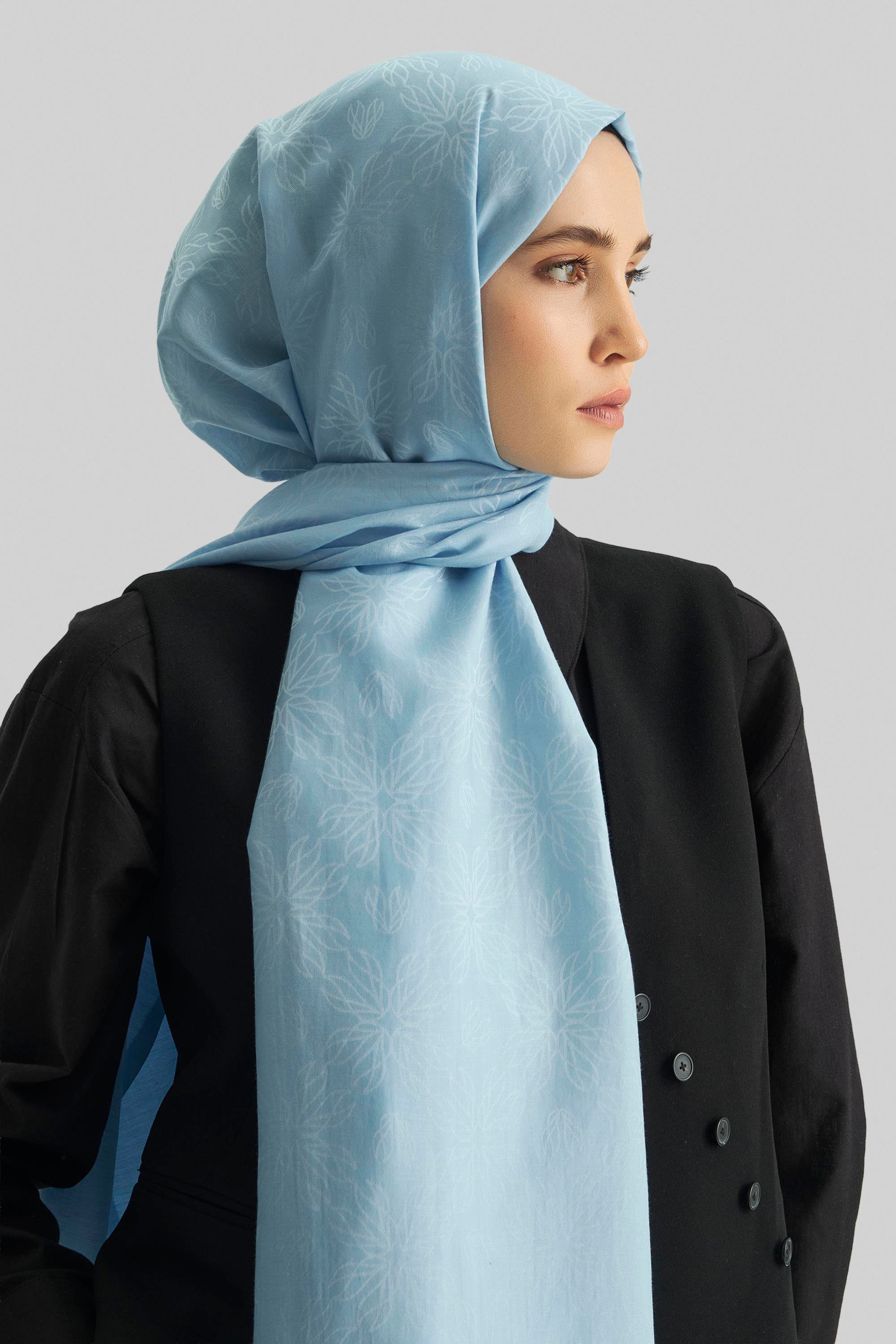 LİZAY PAMUK İPEK ŞAL- AÇIK MAVİ