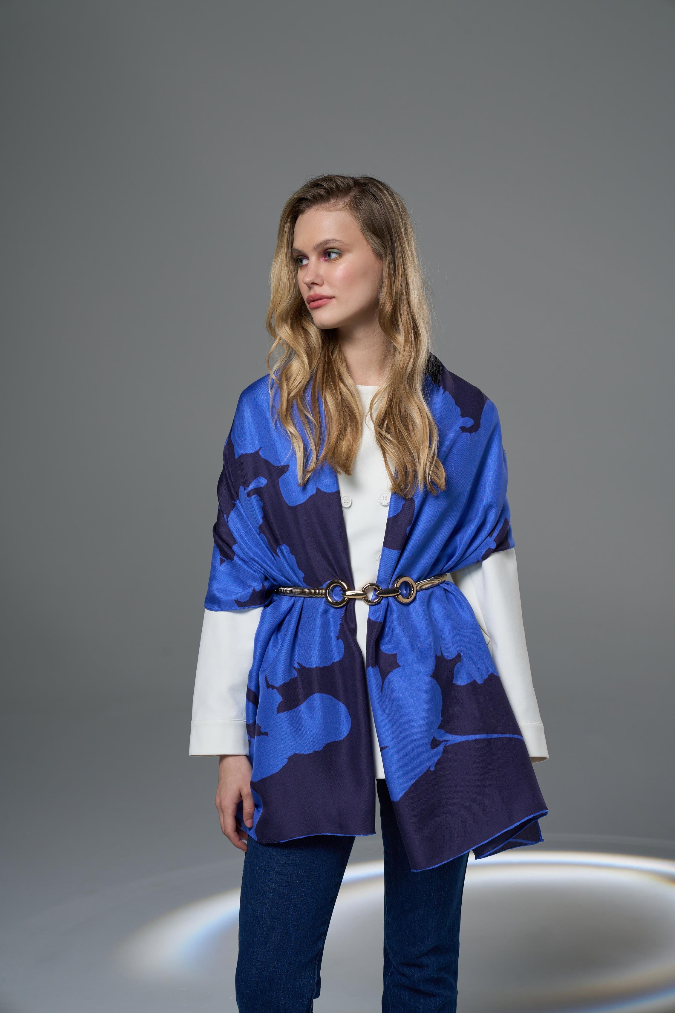 MAHİ PAMUK İPEK ŞAL 70*190 – KOYU MAVİ