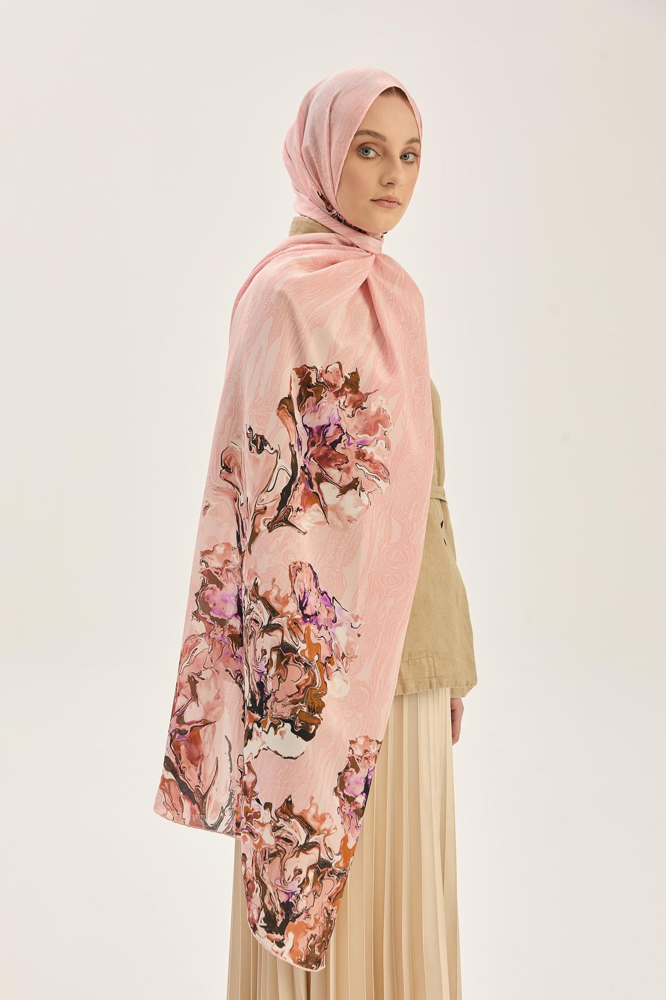 MECZ KREP İPEK ŞAL 70*190 CM - PUDRA PEMBE