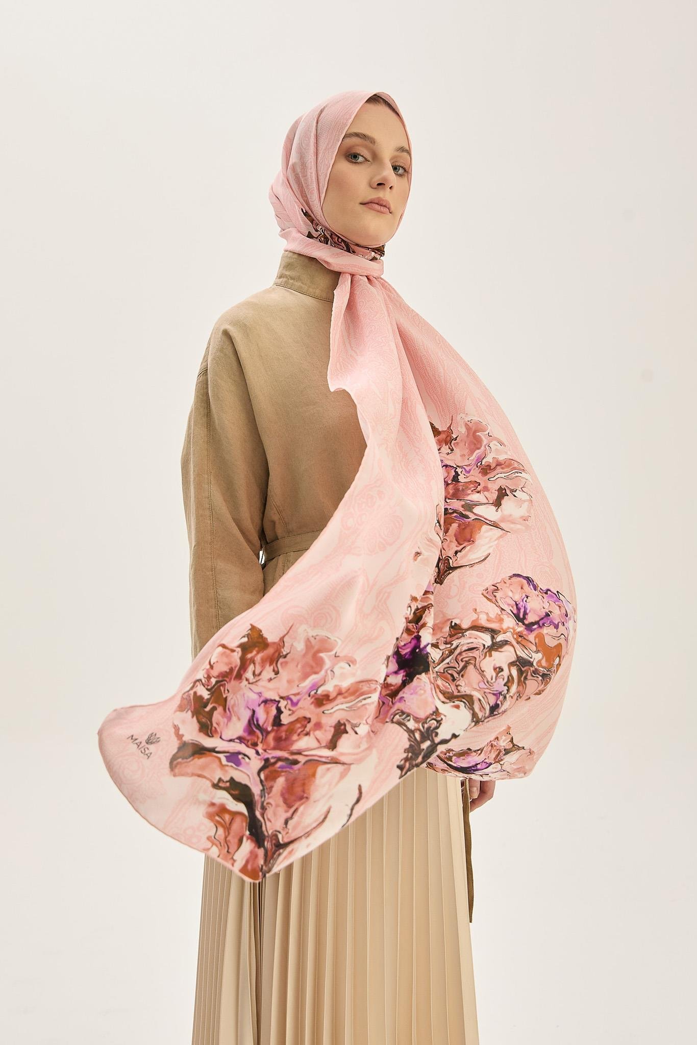 MECZ KREP İPEK ŞAL 70*190 CM - PUDRA PEMBE