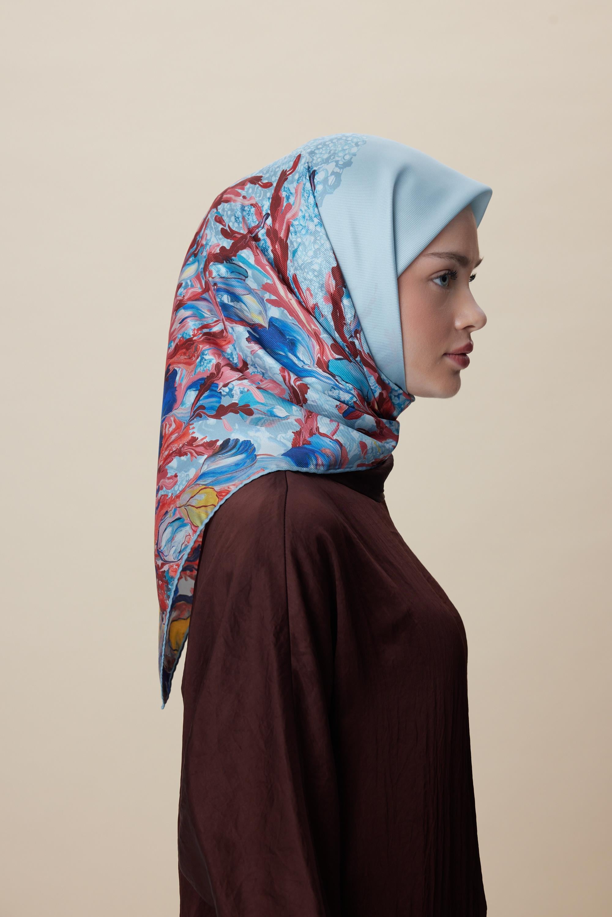 MED-CEZİR TİVİL İPEK EŞARP 90*90 CM - MAVİ