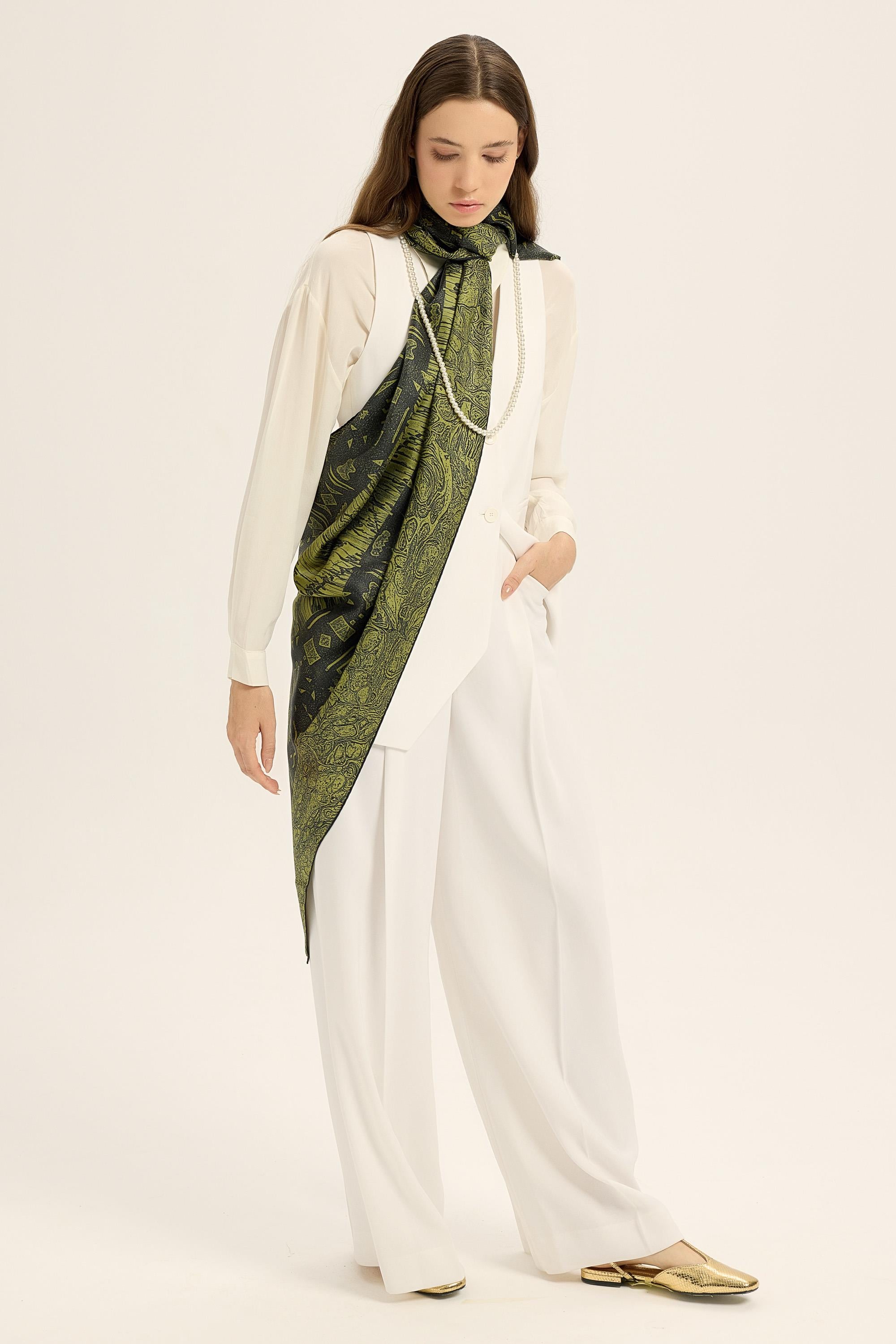 MERZ MULBERRY İPEK ŞAL 70*190 CM - YEŞİL