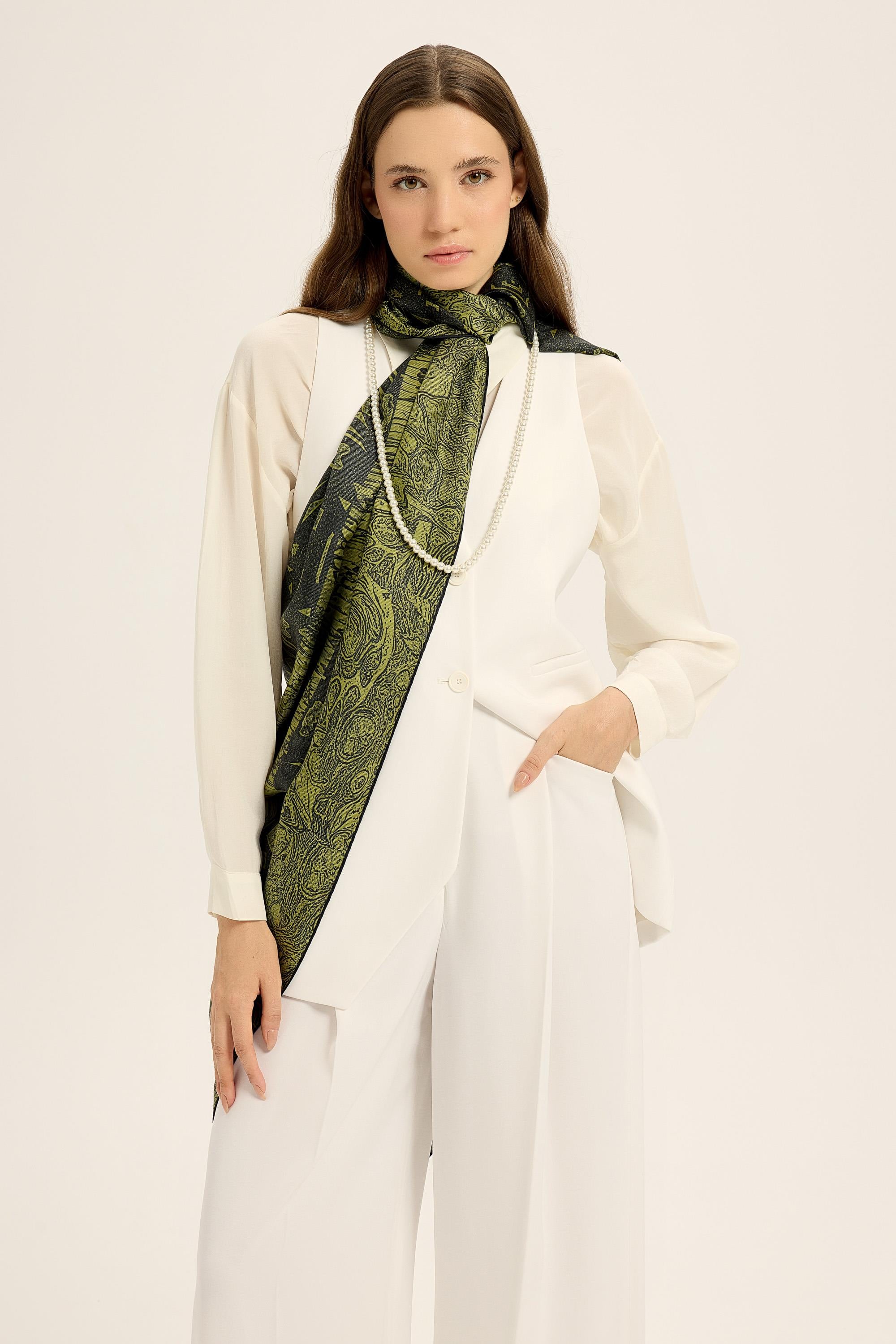 MERZ MULBERRY İPEK ŞAL 70*190 CM - YEŞİL