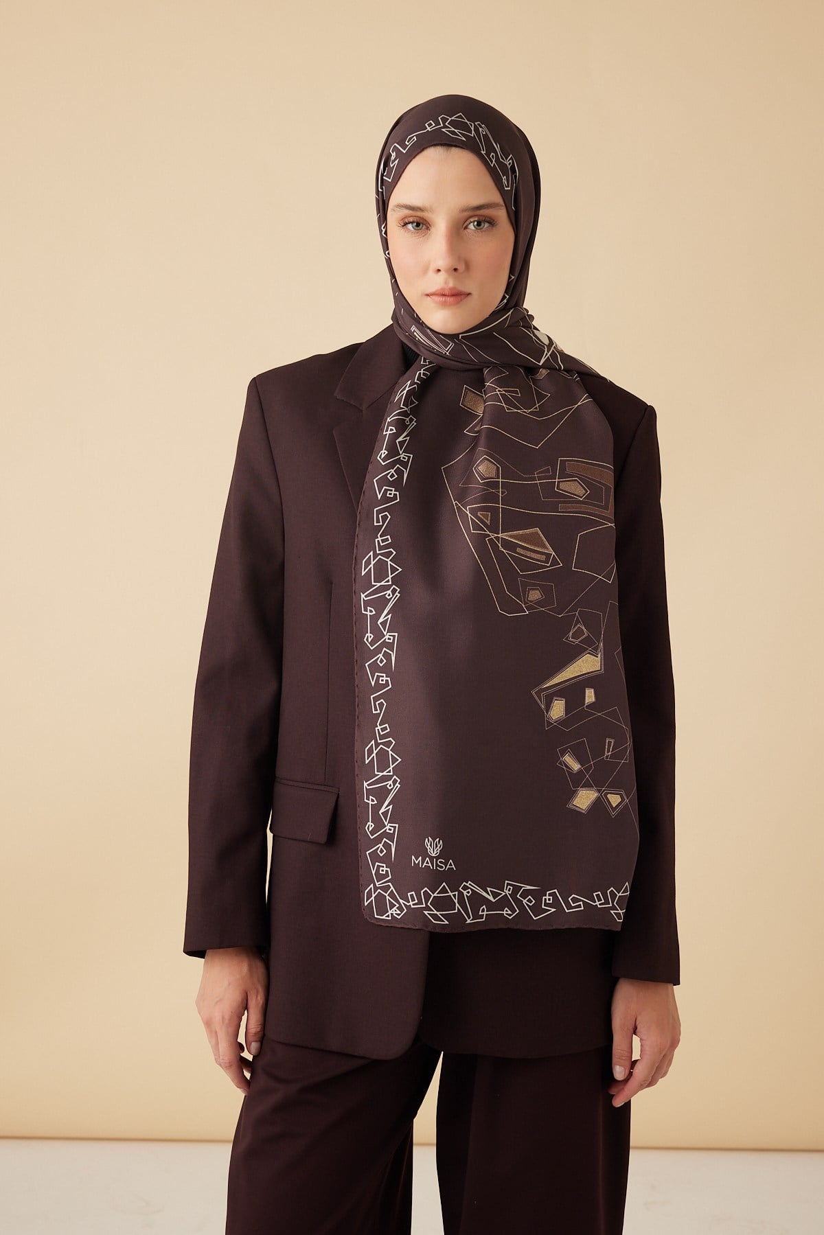MİNA PAMUK İPEK ŞAL 70*190 CM - KAHVERENGİ
