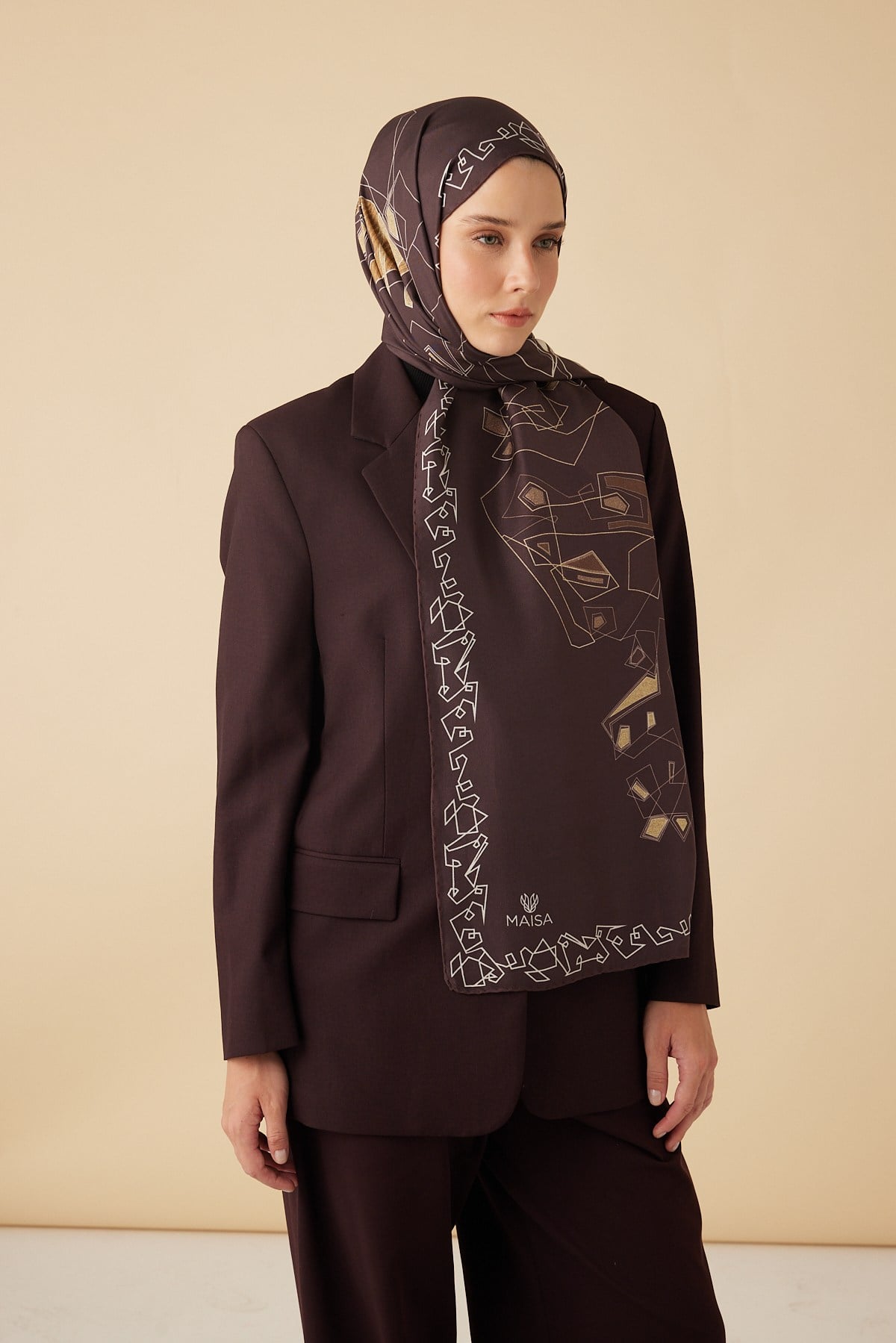 MİNA PAMUK İPEK ŞAL 70*190 CM - KAHVERENGİ