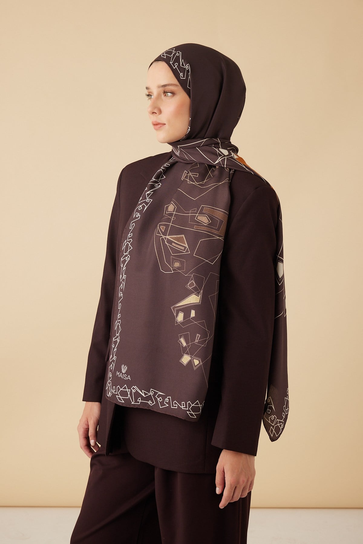 MİNA PAMUK İPEK ŞAL 70*190 CM - KAHVERENGİ