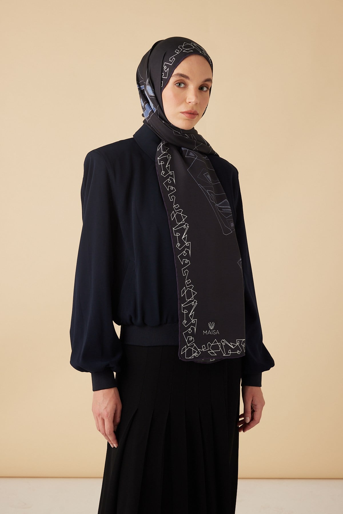 MİNA PAMUK İPEK ŞAL 70*190 CM - LACİVERT