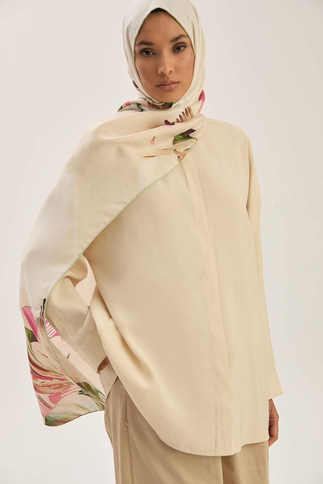 MİRA PAMUK İPEK ŞAL 70*190 CM - BEJ