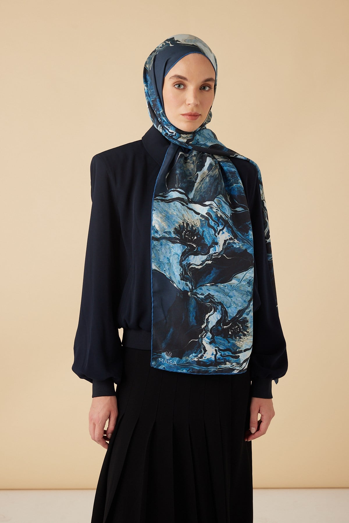 MİRAS PAMUK İPEK ŞAL 70*190 CM - MAVİ