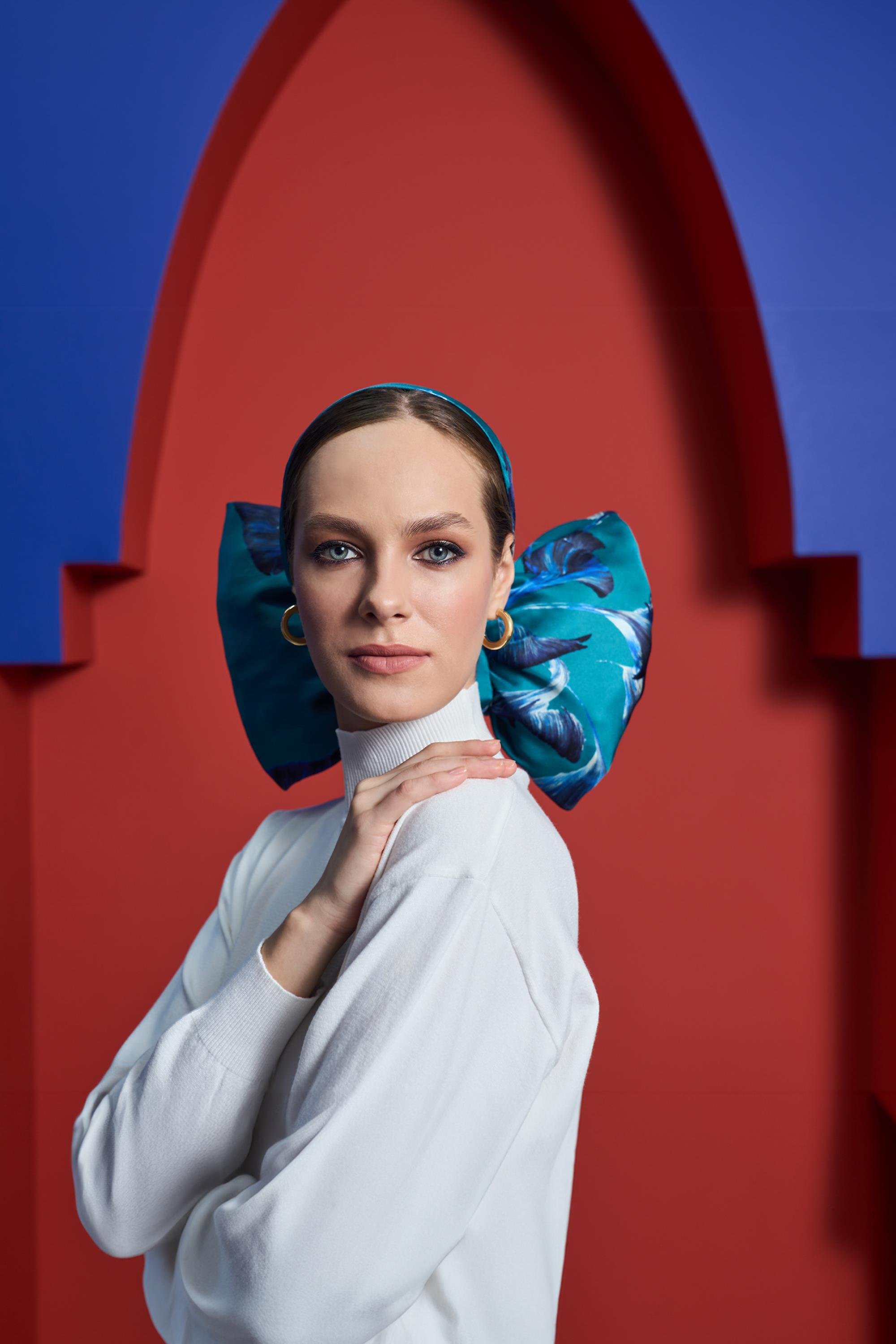 MİSK TİVİL İPEK EŞARP 90*90 CM - PETROL MAVİSİ