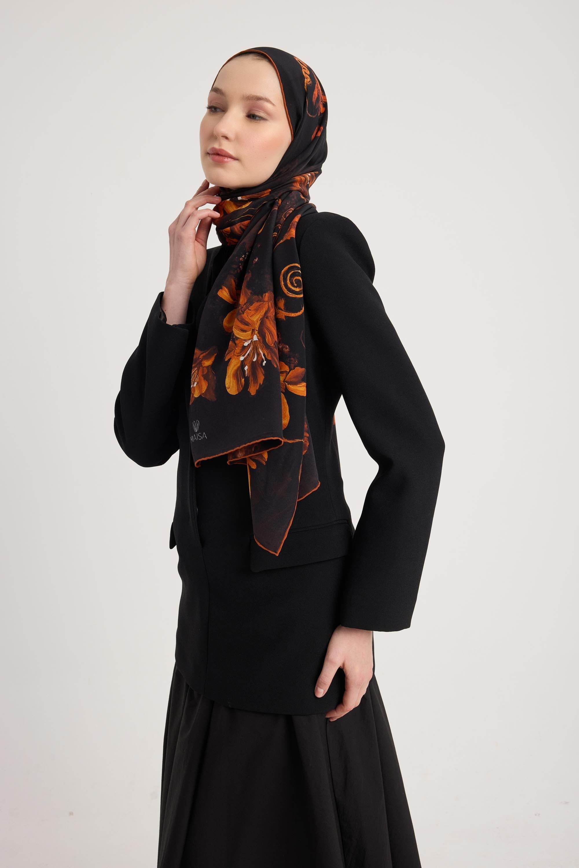 NARİN KREP İPEK ŞAL 70*190 CM - SİYAH