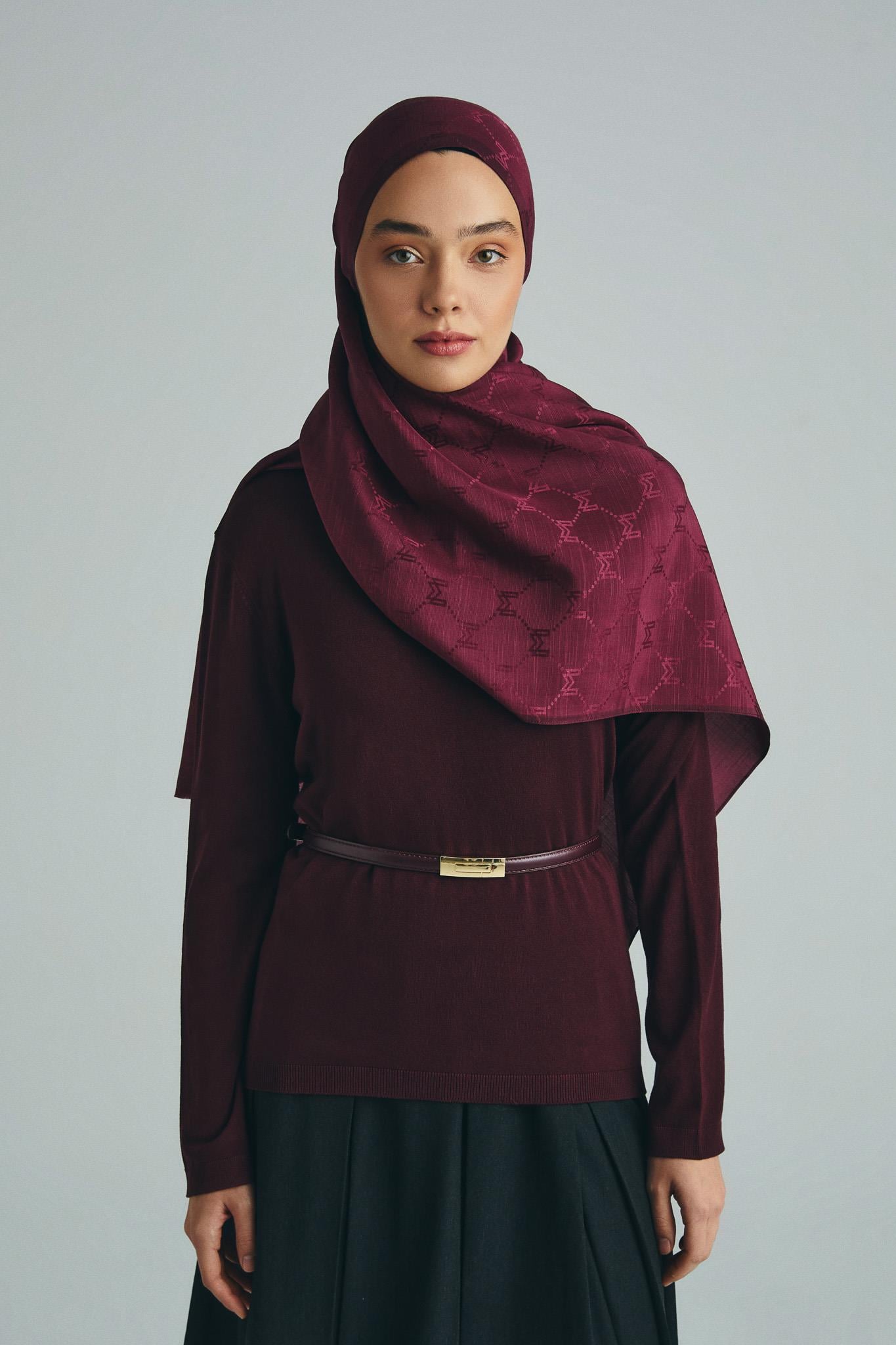 NEDA PAMUK İPEK ŞAL 70*190 CM - BORDO