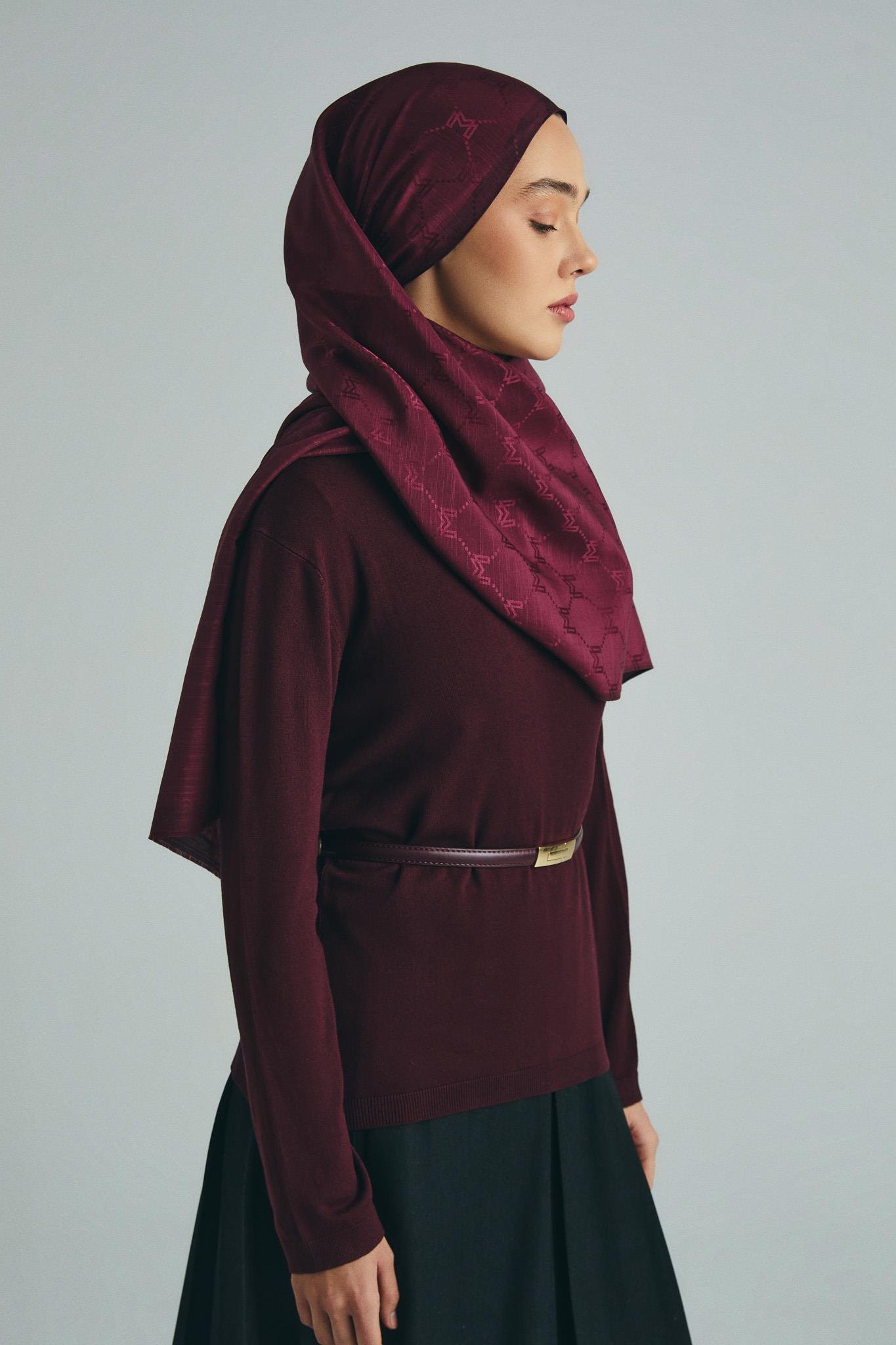 NEDA PAMUK İPEK ŞAL 70*190 CM - BORDO