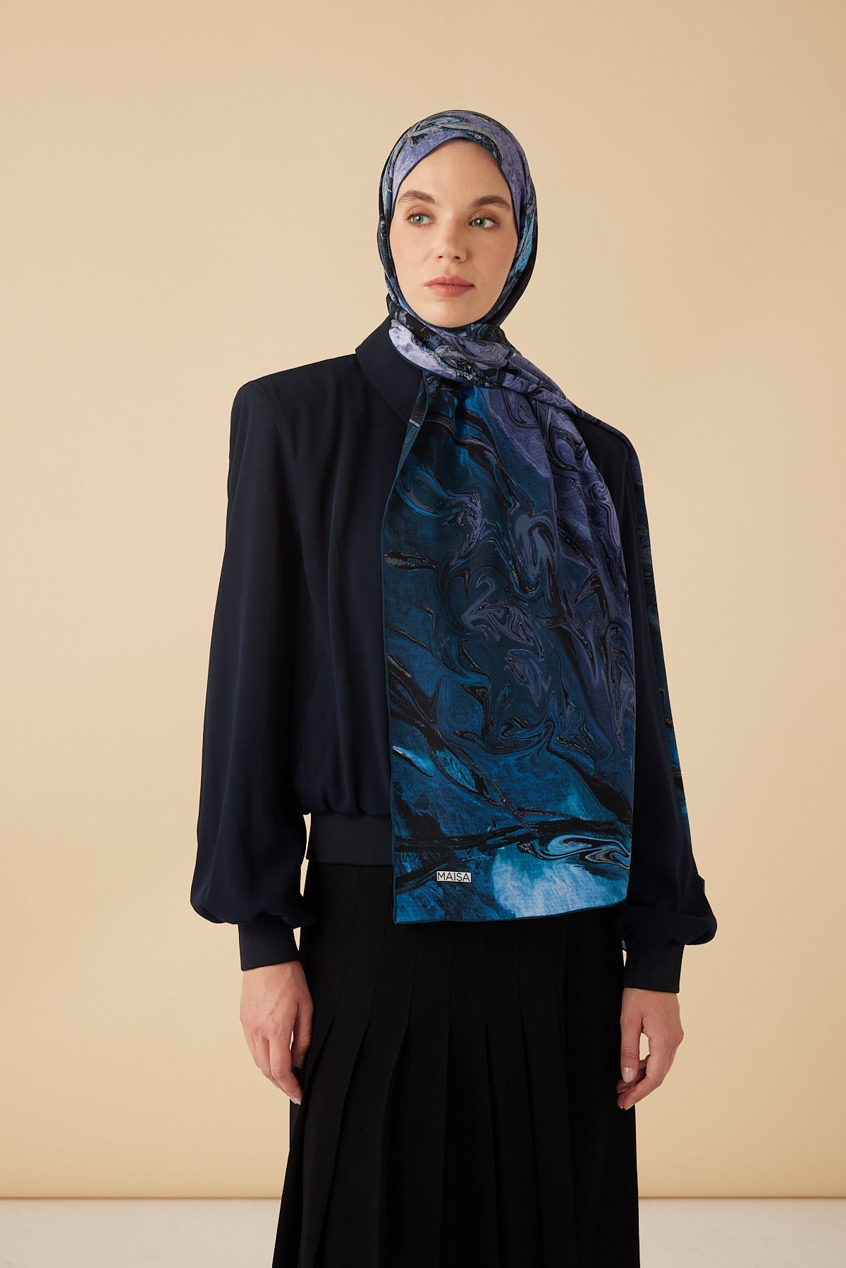 NEFES KREP İPEK ŞAL 70*190 CM - GECE MAVİSİ