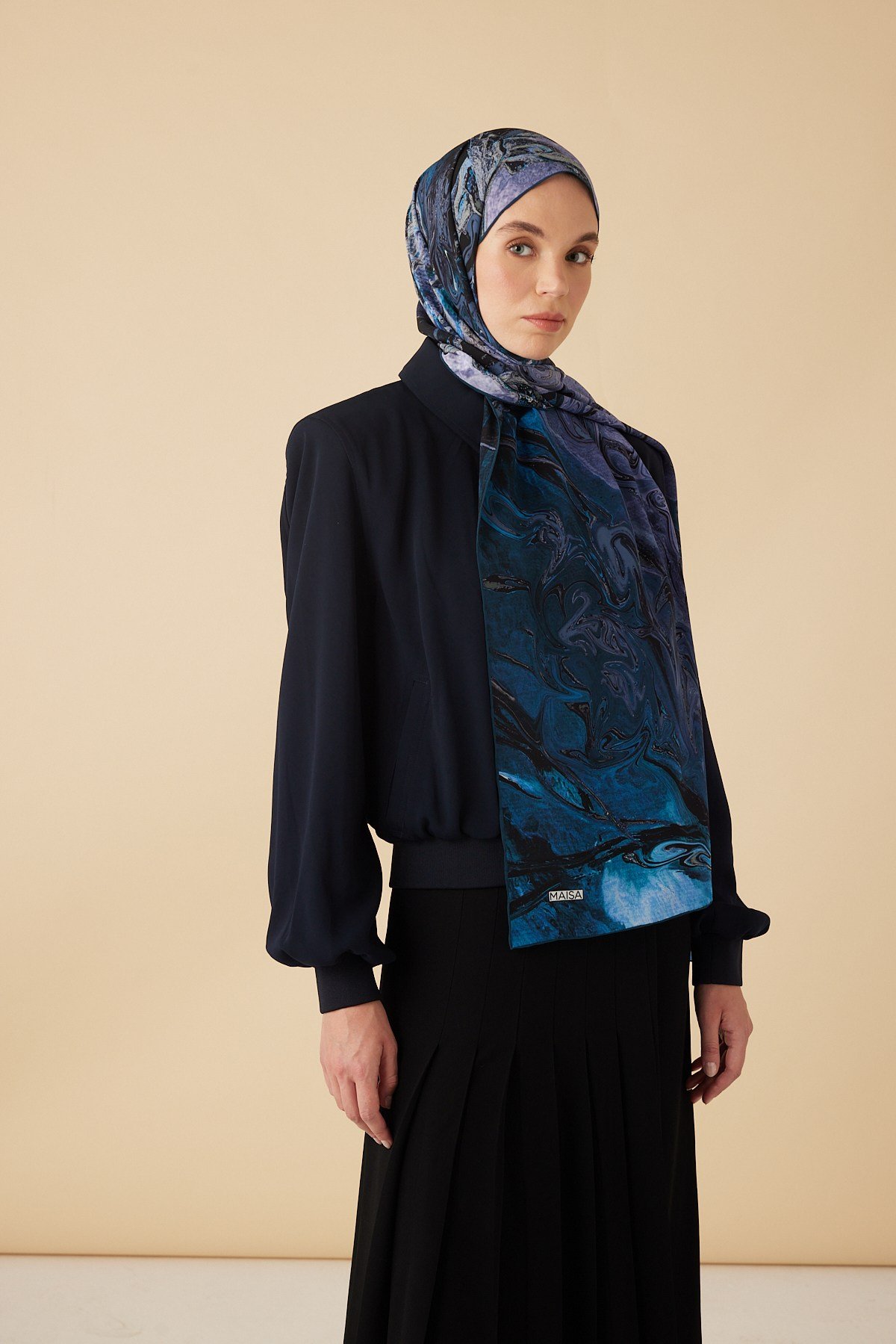 NEFES KREP İPEK ŞAL 70*190 CM - GECE MAVİSİ