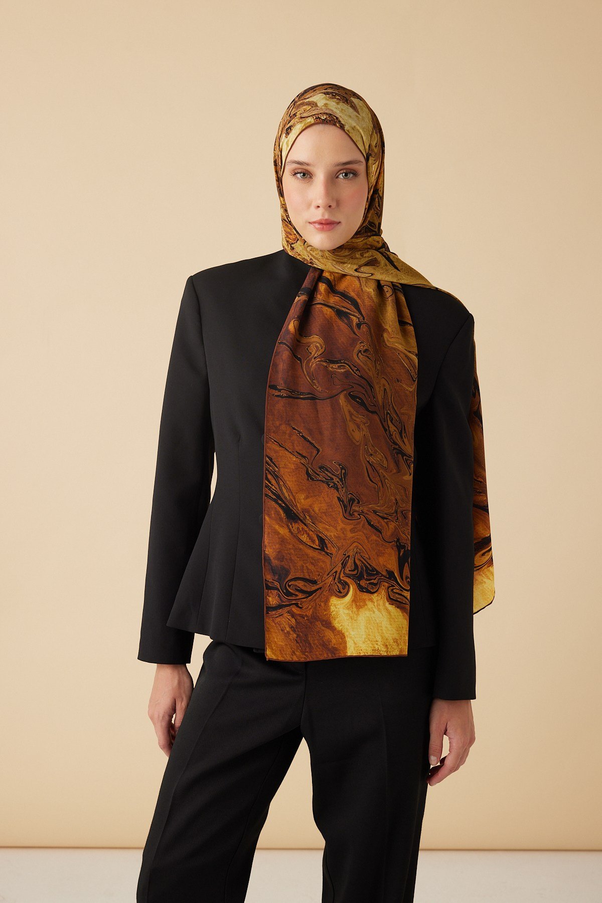 NEFES KREP İPEK ŞAL 70*190 CM - HARDAL