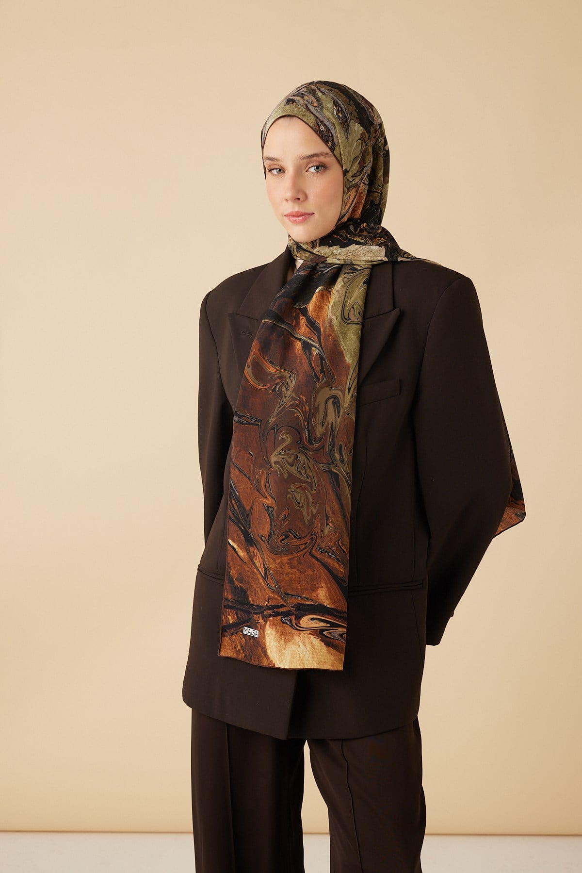 NEFES KREP İPEK ŞAL 70*190 CM - KAHVERENGİ