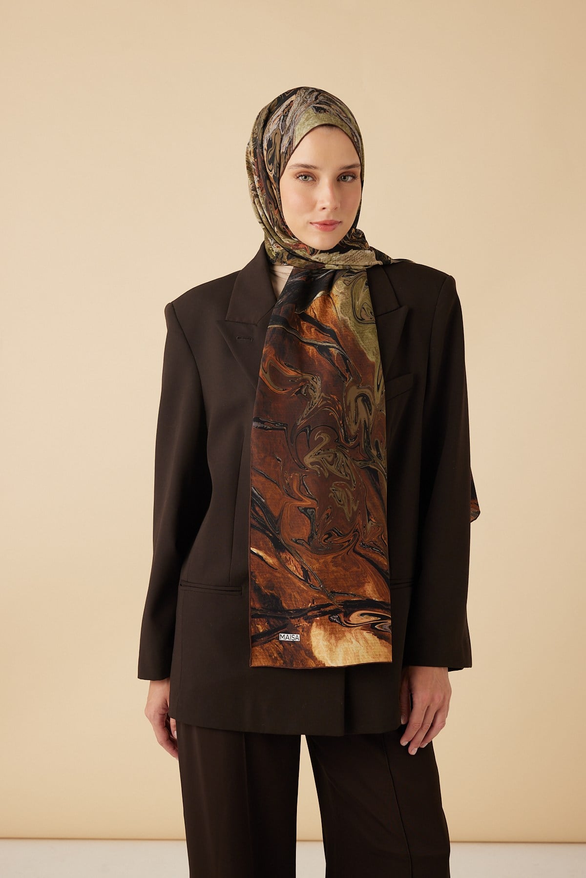 NEFES KREP İPEK ŞAL 70*190 CM - KAHVERENGİ