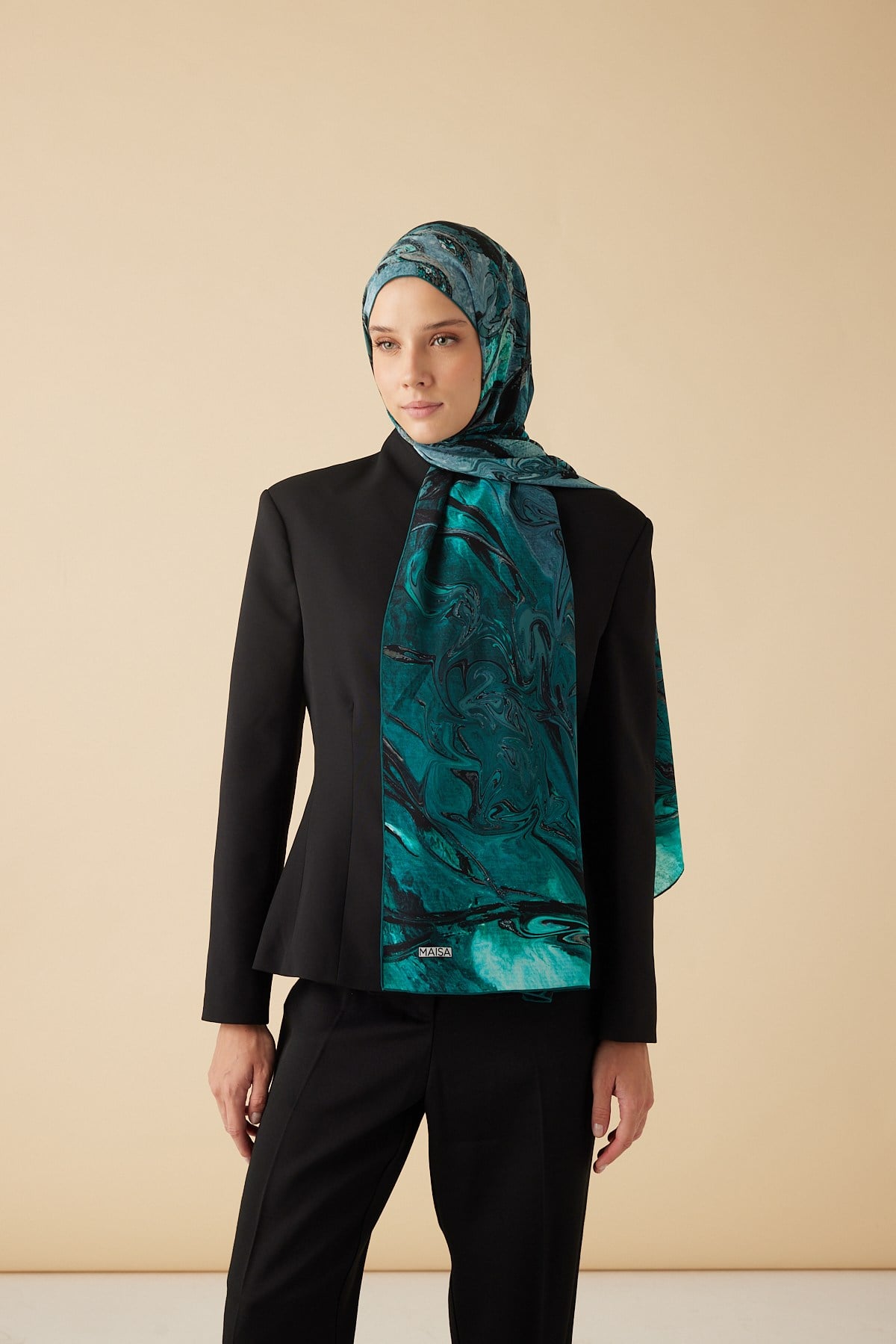 NEFES KREP İPEK ŞAL 70*190 CM - PETROL MAVİSİ