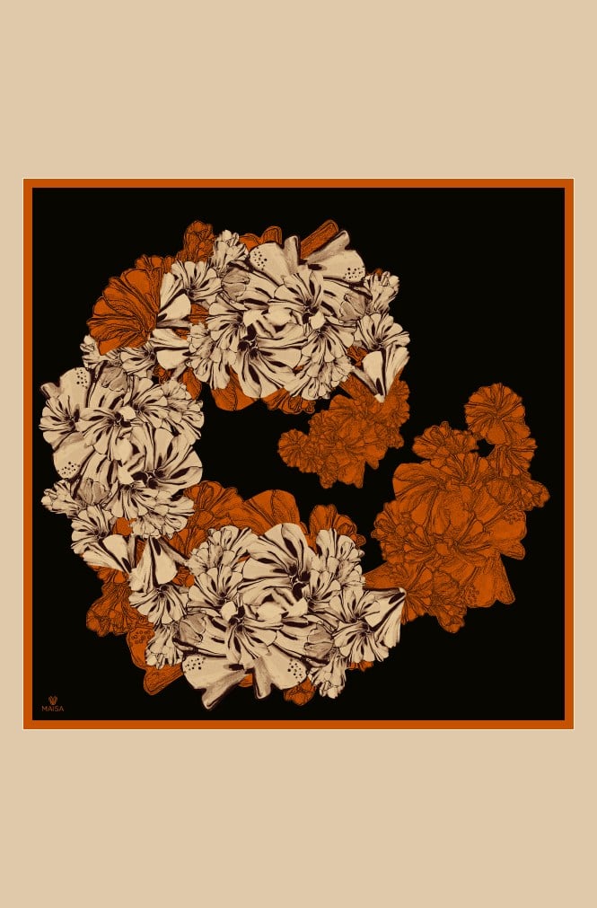 NEŞVE TİVİL İPEK EŞARP 90*90 CM - SİYAH TURUNCU