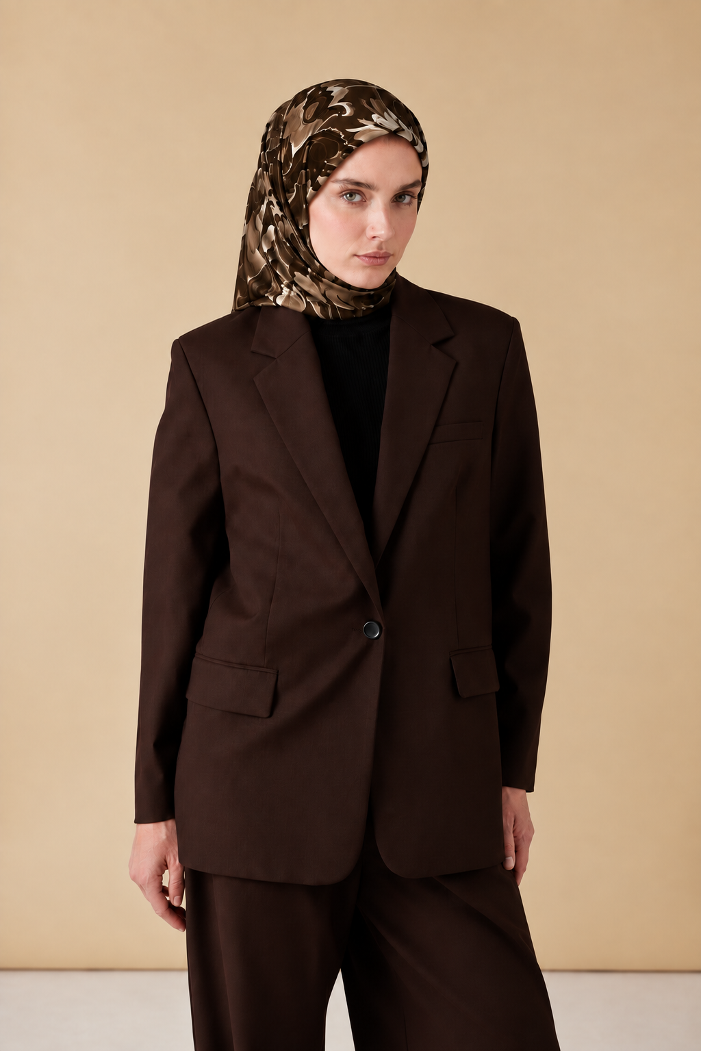 NEŞVE TİVİL İPEK EŞARP 90*90 CM - TABA